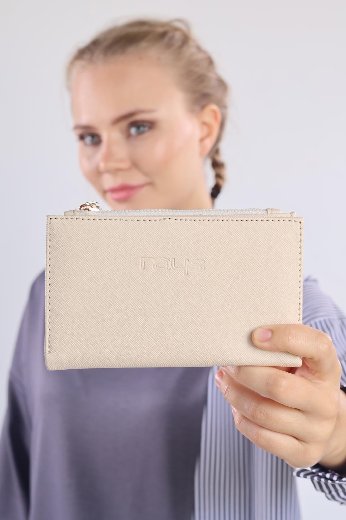 Krem Çıtçıtlı Fermuarlı Cüzdan 033