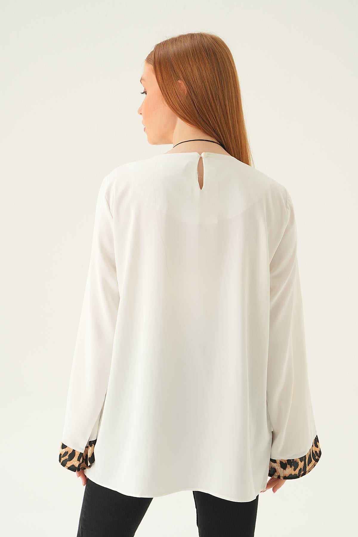 Krem Leopar Detay Bluz 25548