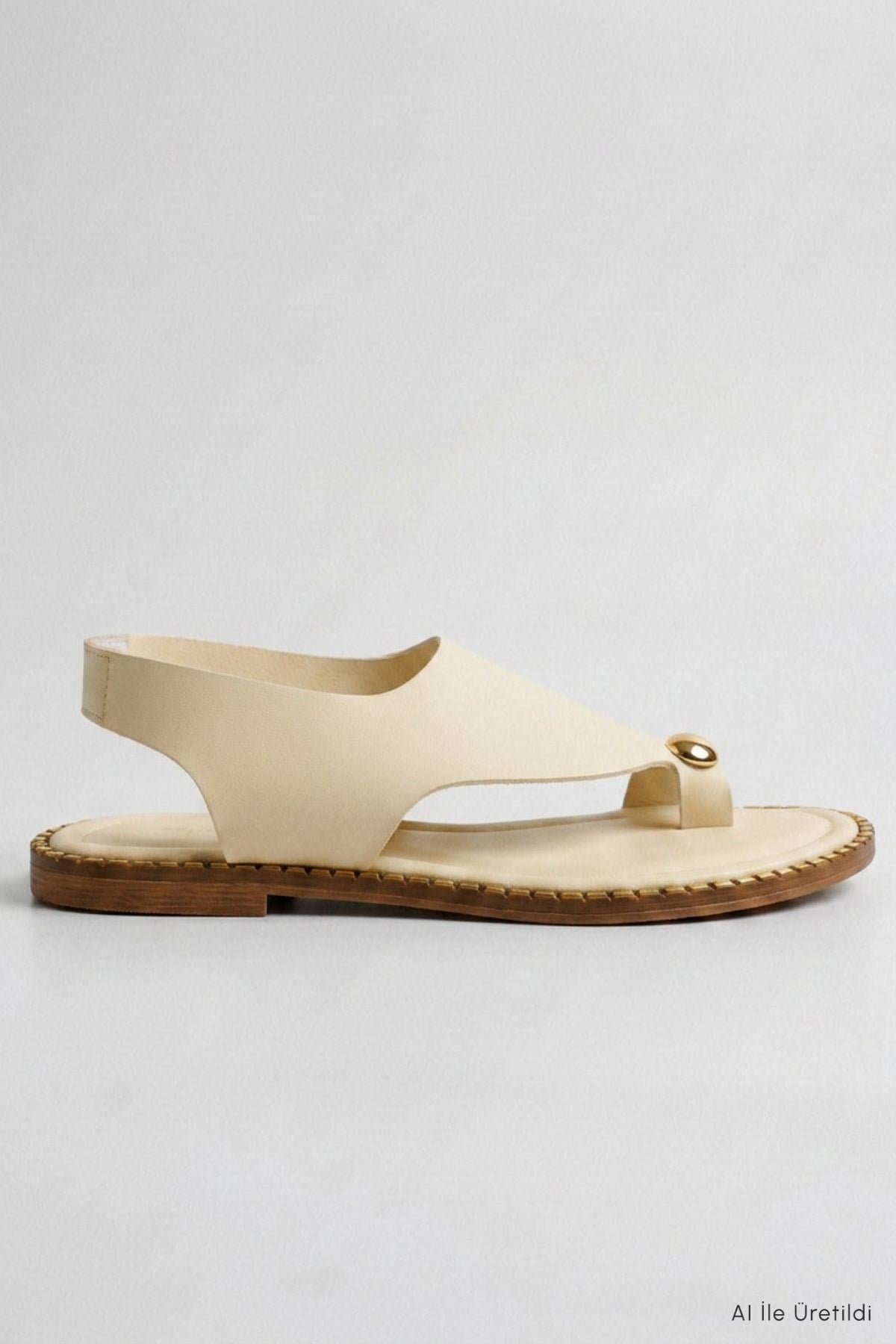 Krem Parmak Arası Sandalet Gold Toka Detaylı 100