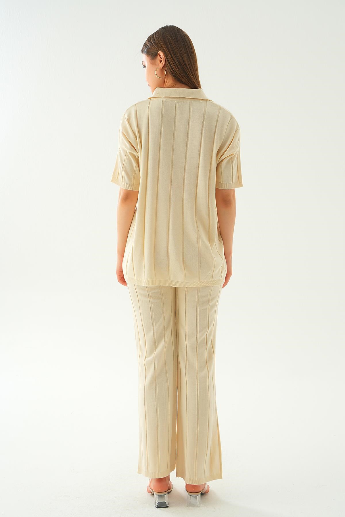 Krem Polo Yaka Pantolon Takım 7743