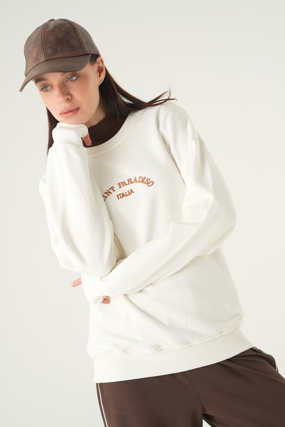Krem Saint Paradiso Baskılı Sweat 1036