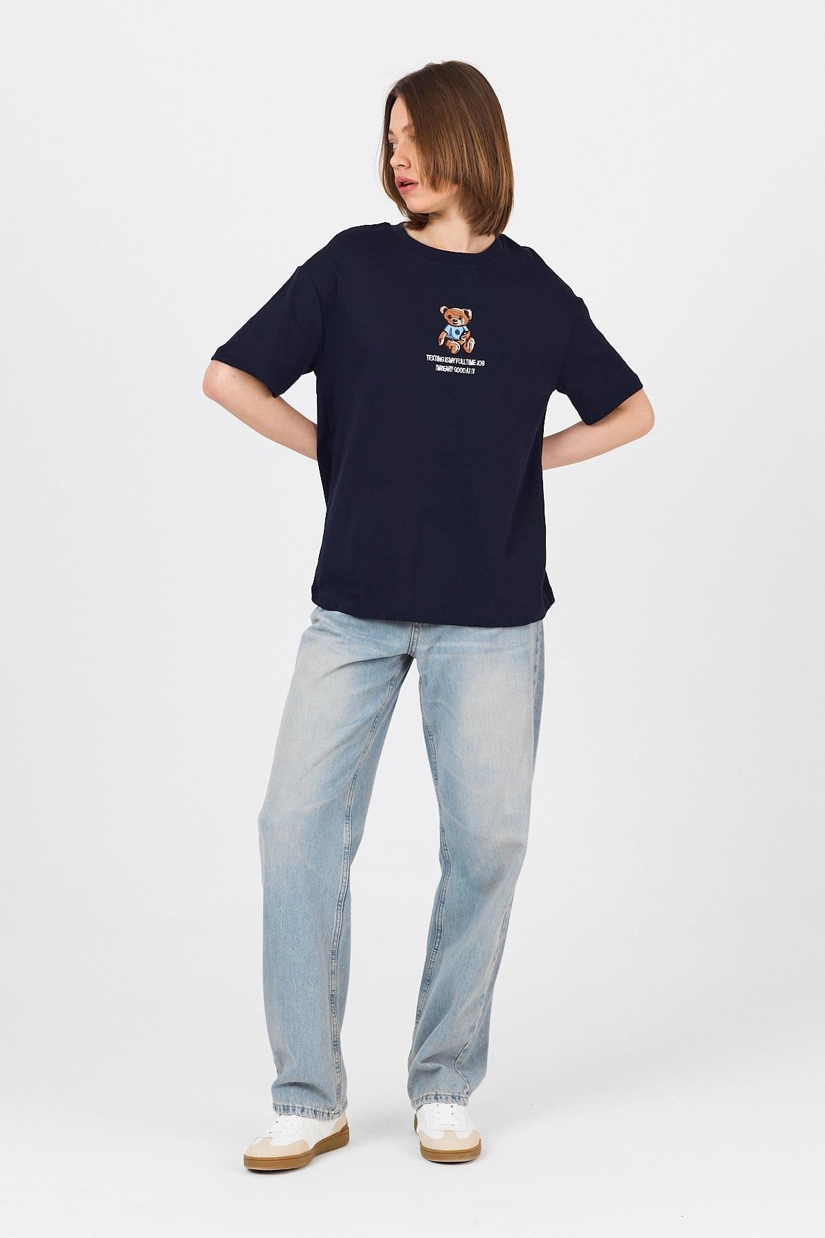 Laci Ayı Baskılı Yazılı Oversize Tişört 5632