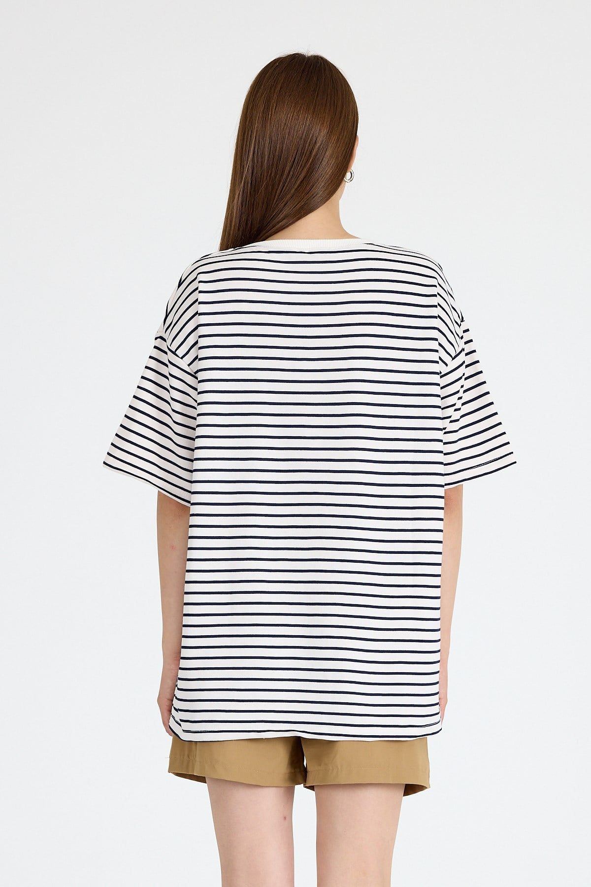 Laci Ayı Nakışlı Çizgili Oversize Tişört 3083