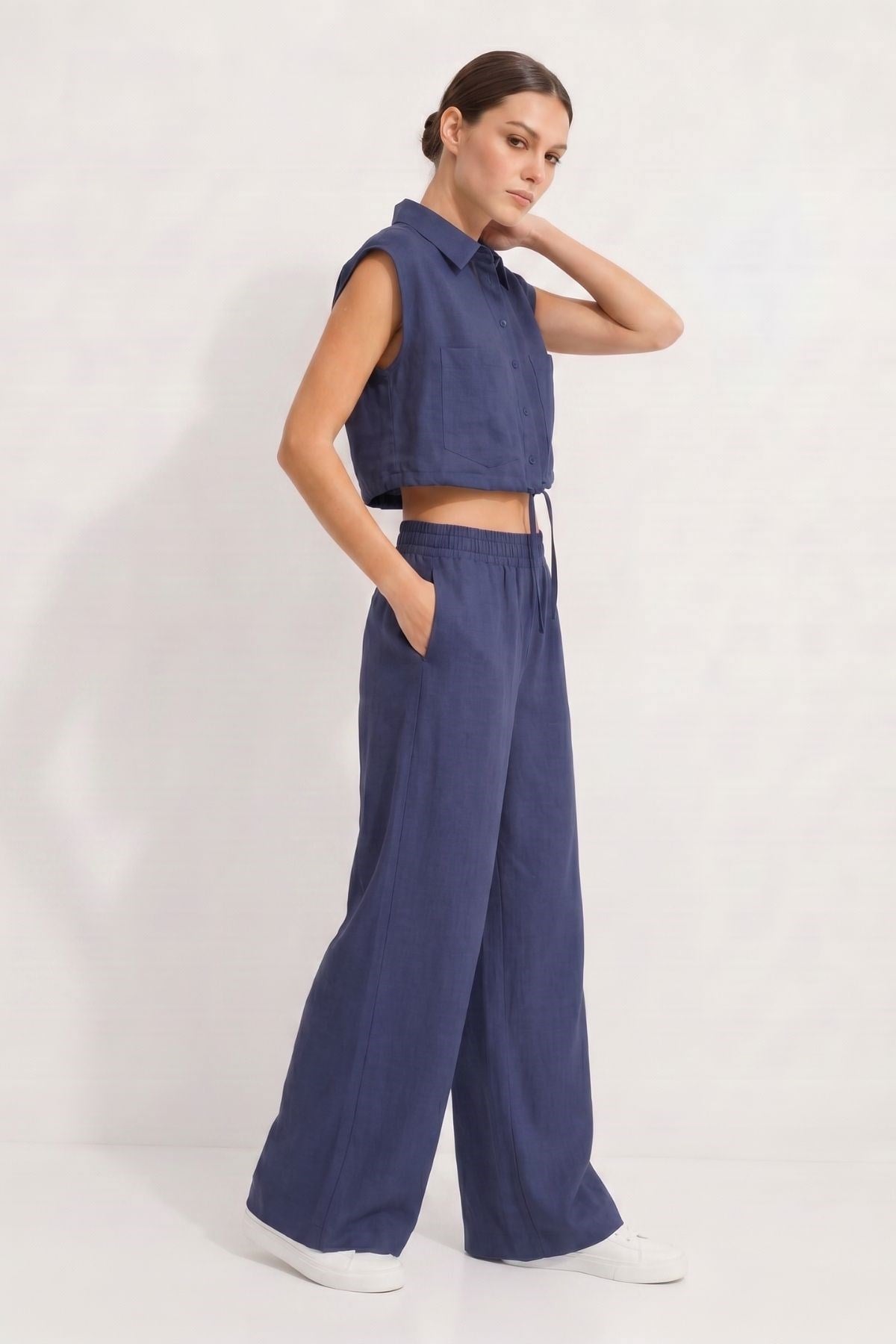 Laci Cepli crop Gömlek Pantolon Takım 7157