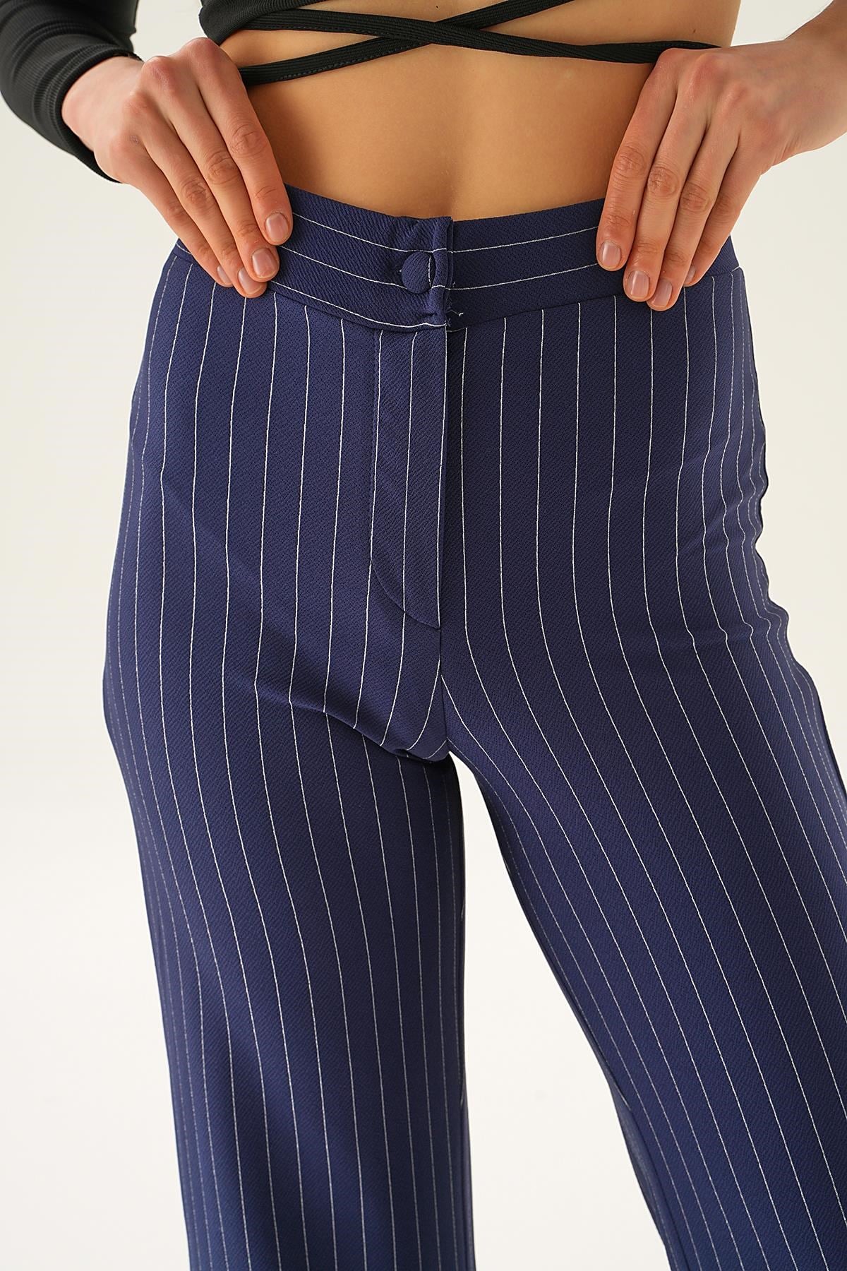 Laci Çizgili Bol Paça Pantolon 6922A