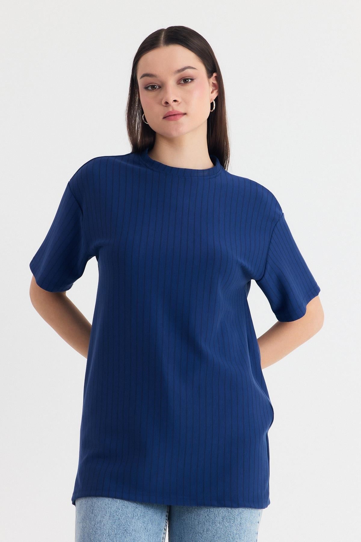 Laci Çizgili Oversize Tişört 4447A