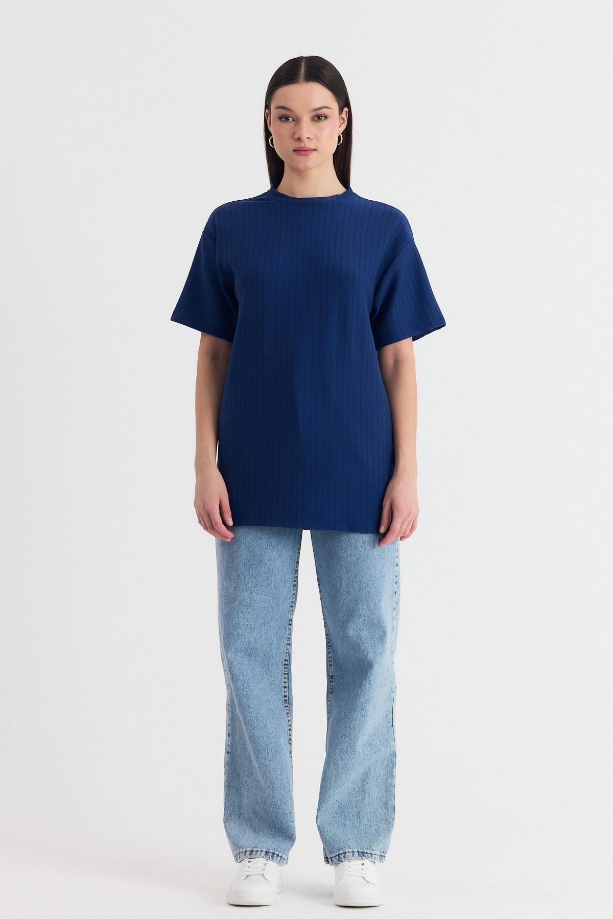 Laci Çizgili Oversize Tişört 4447A