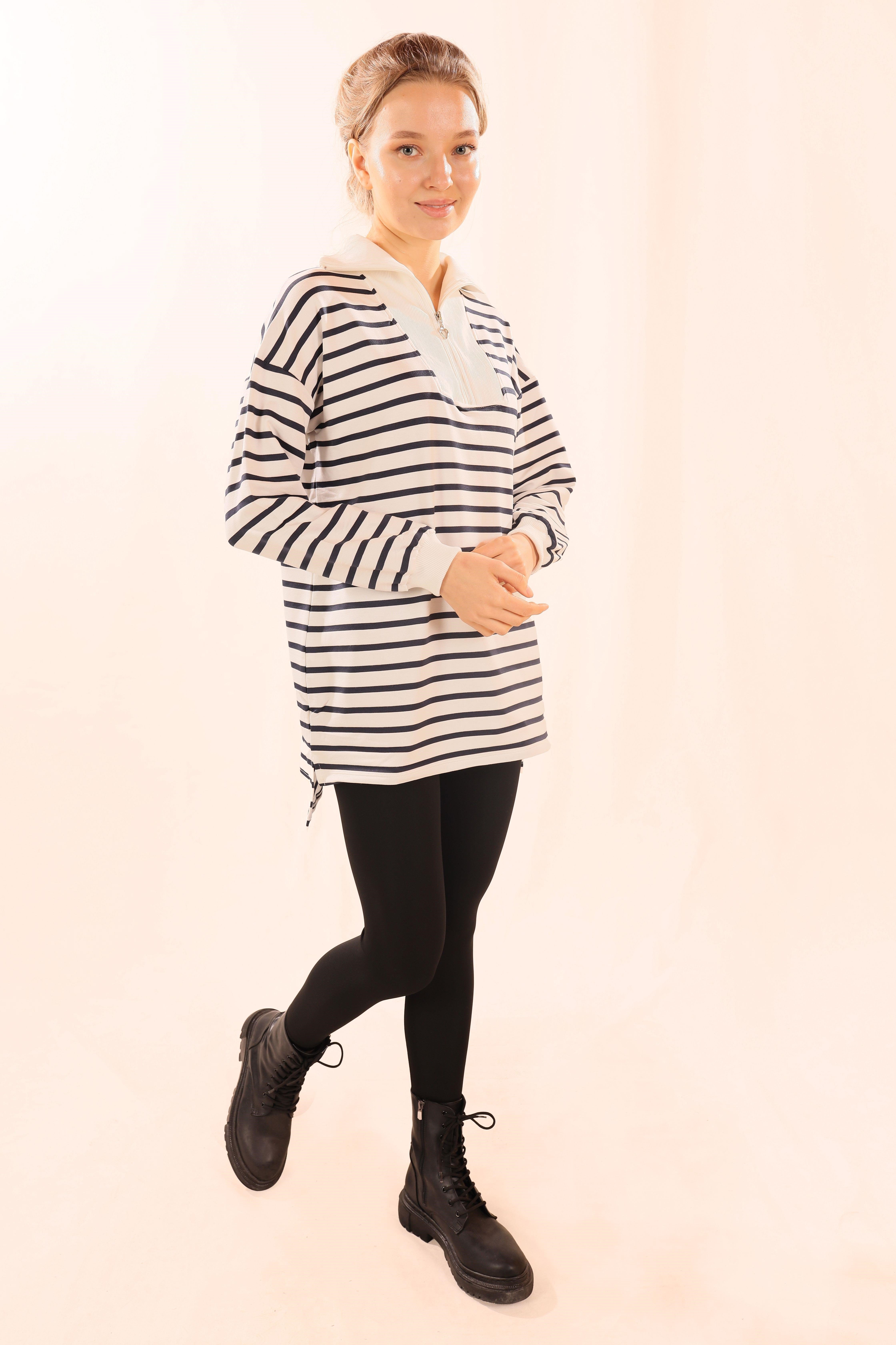 Laci Fermuarlı Çizgili Sweat 6861