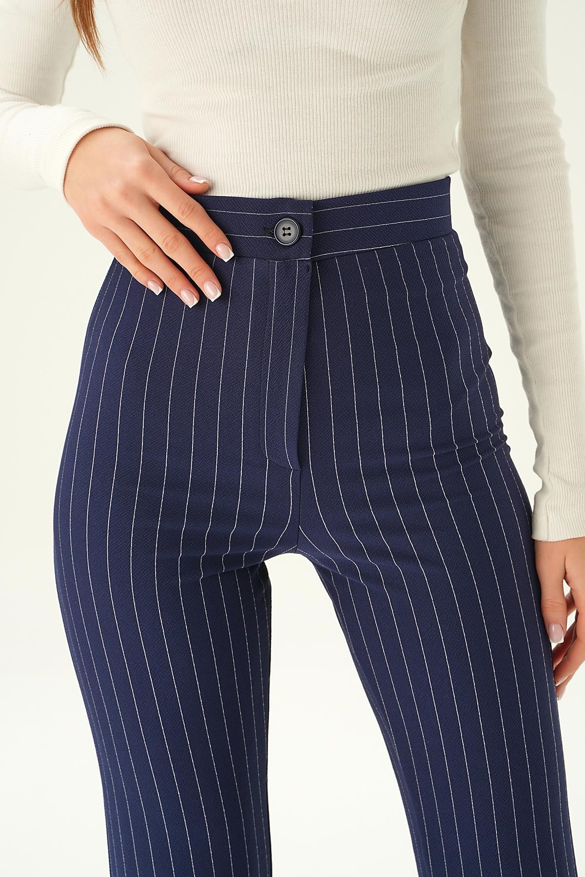 Laci Geniş Paça Çizgili Pantolon 6912A
