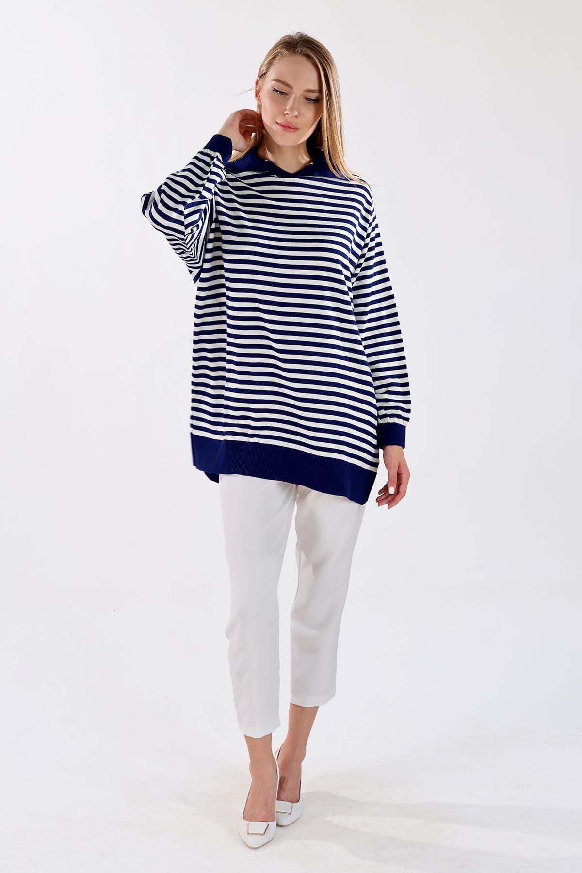 Laci İnce Çizgi Polo Yaka Tunik 5345