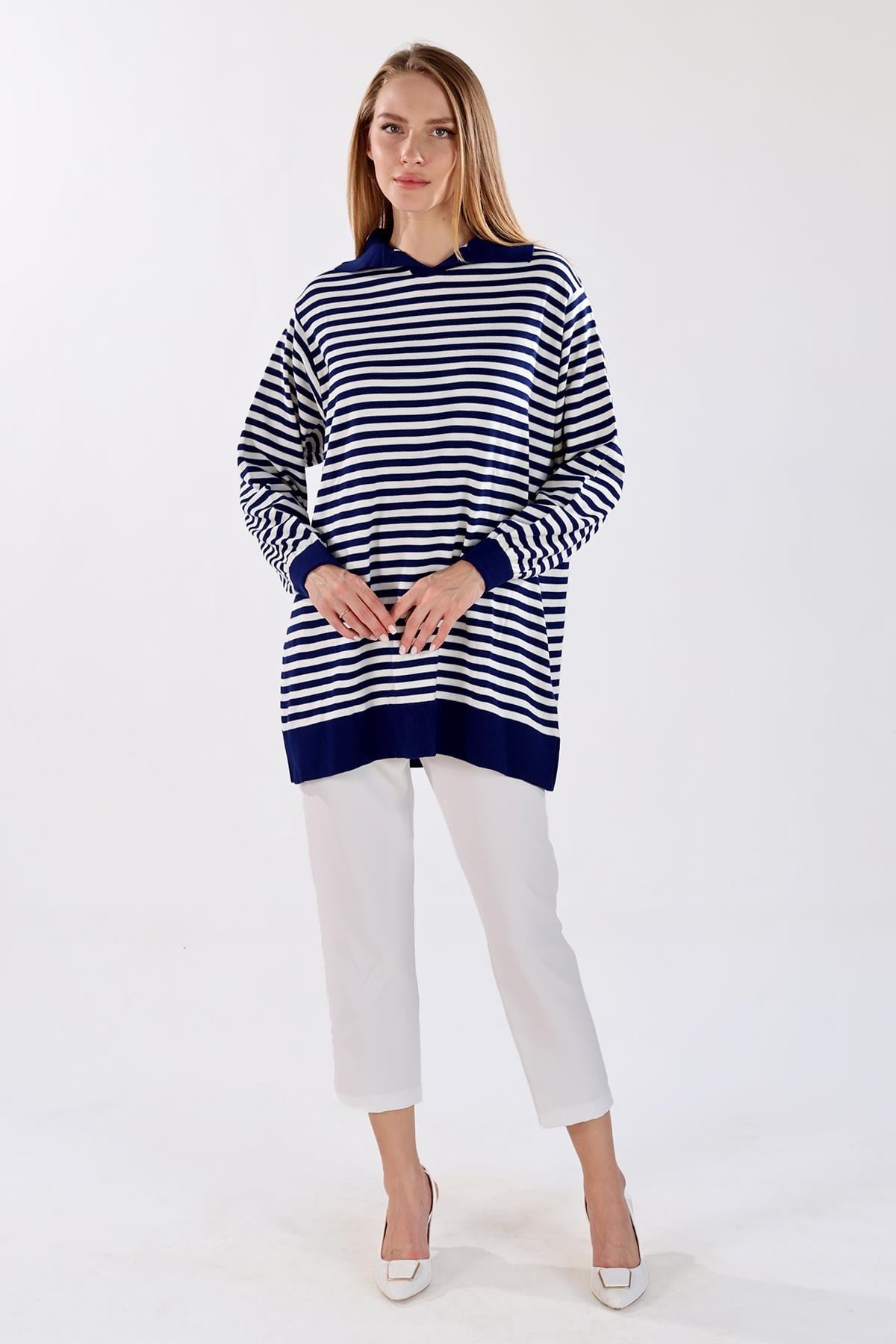 Laci İnce Çizgi Polo Yaka Tunik 5345