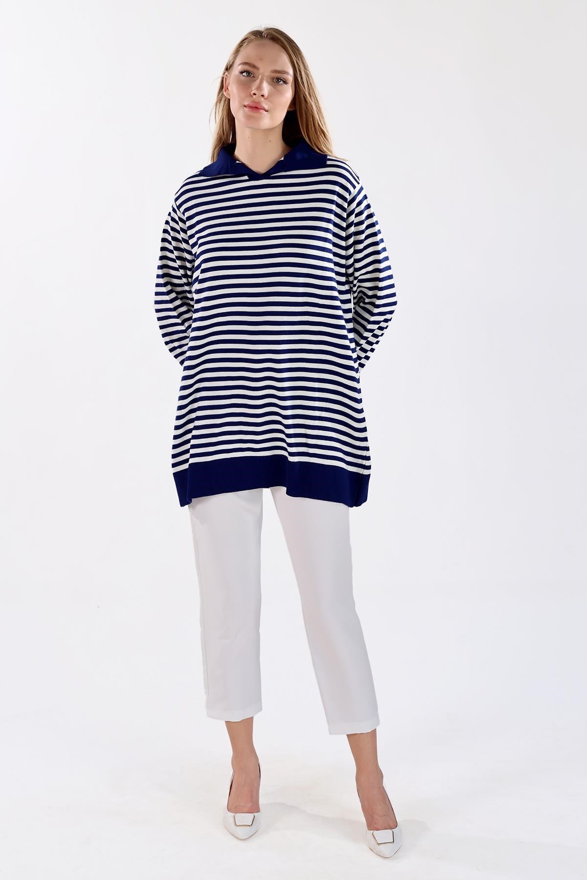 Laci İnce Çizgi Polo Yaka Tunik 5345