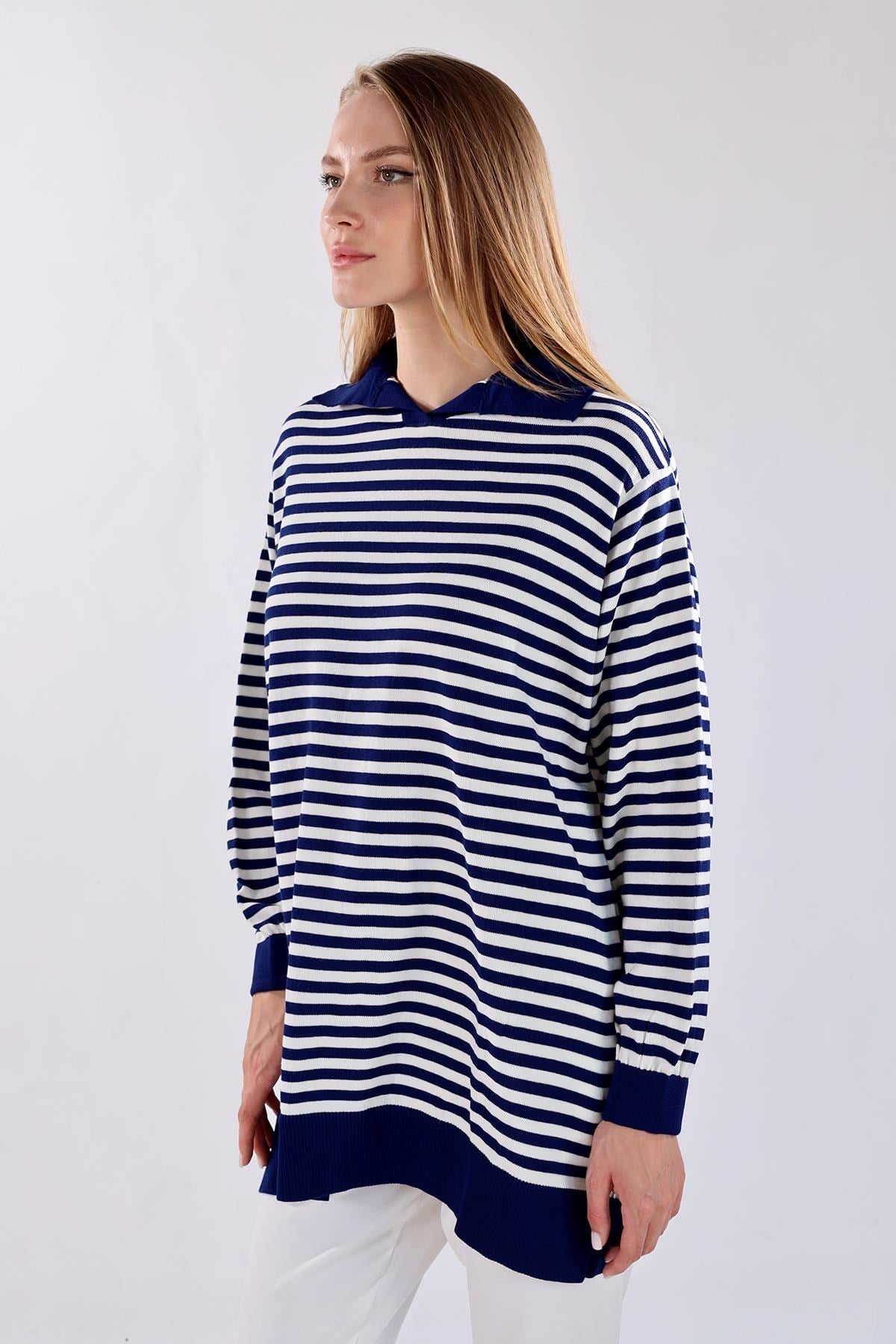 Laci İnce Çizgi Polo Yaka Tunik 5345