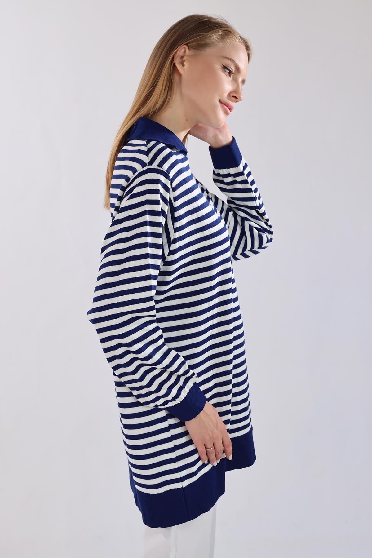 Laci İnce Çizgi Polo Yaka Tunik 5345