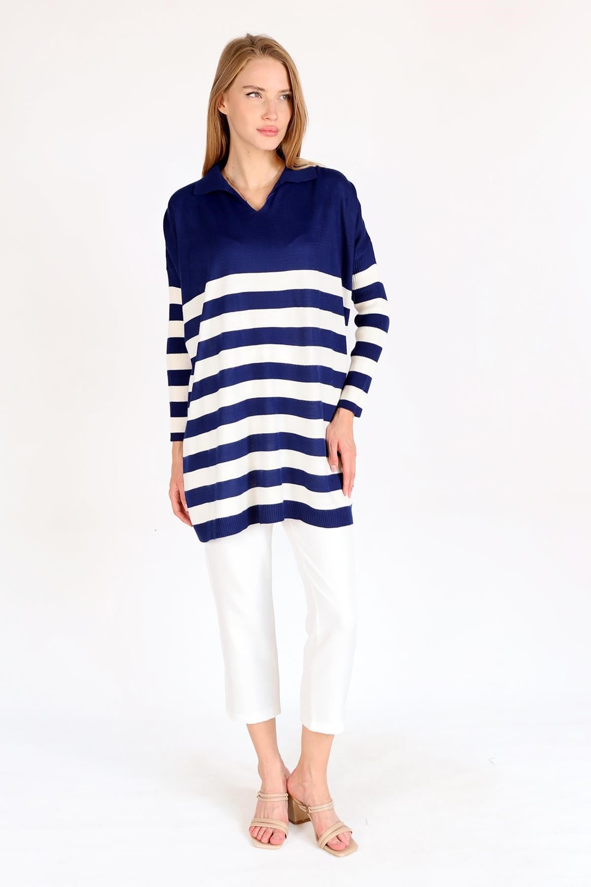 Laci Polo Yaka Çizgili Tunik 5340