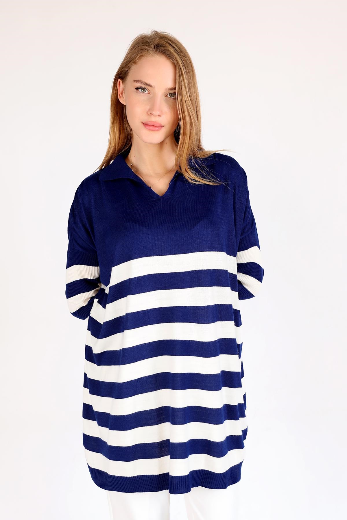 Laci Polo Yaka Çizgili Tunik 5340