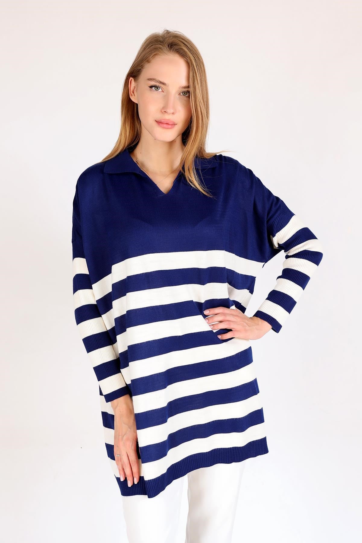 Laci Polo Yaka Çizgili Tunik 5340