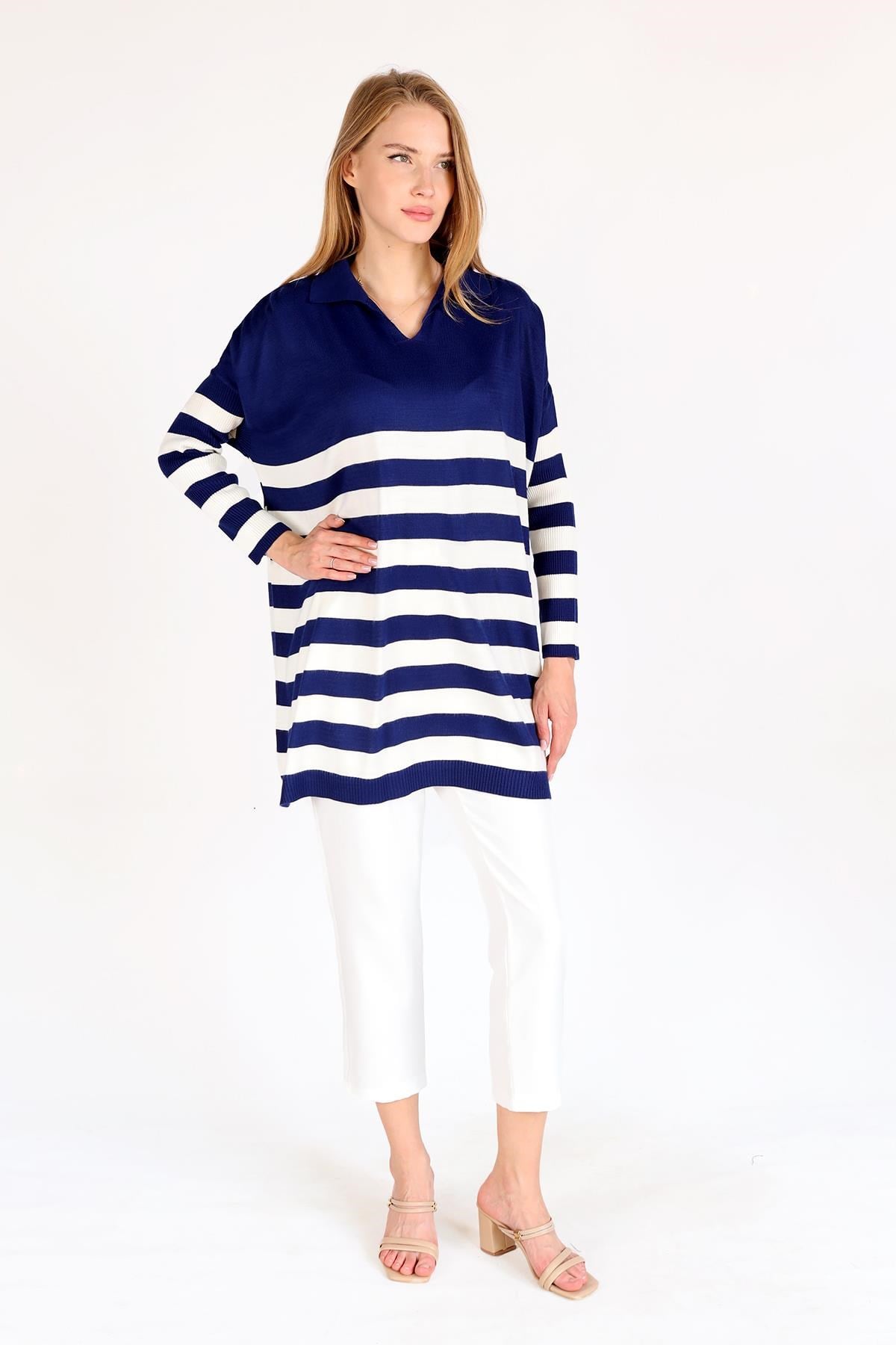 Laci Polo Yaka Çizgili Tunik 5340