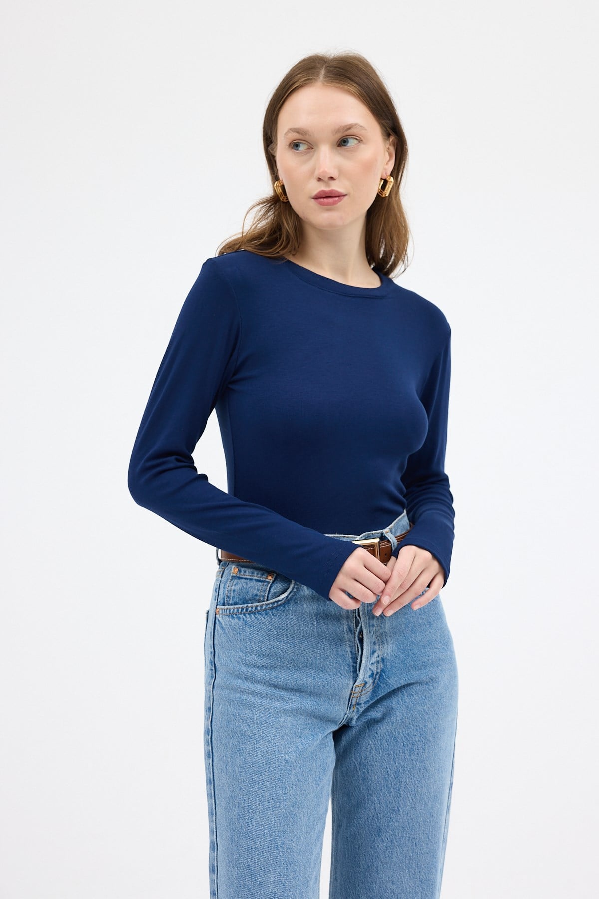 Laci Premium/Viskoz Yumuşak Kumaşlı Parmak Geçmeli Crop Bluz 8162A