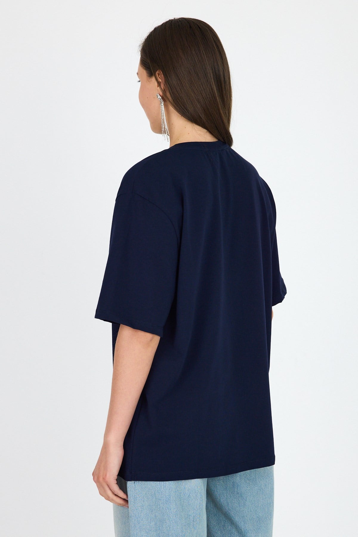 Laci Yazı Baskılı Bisiklet Yaka Oversize Tişört 6056