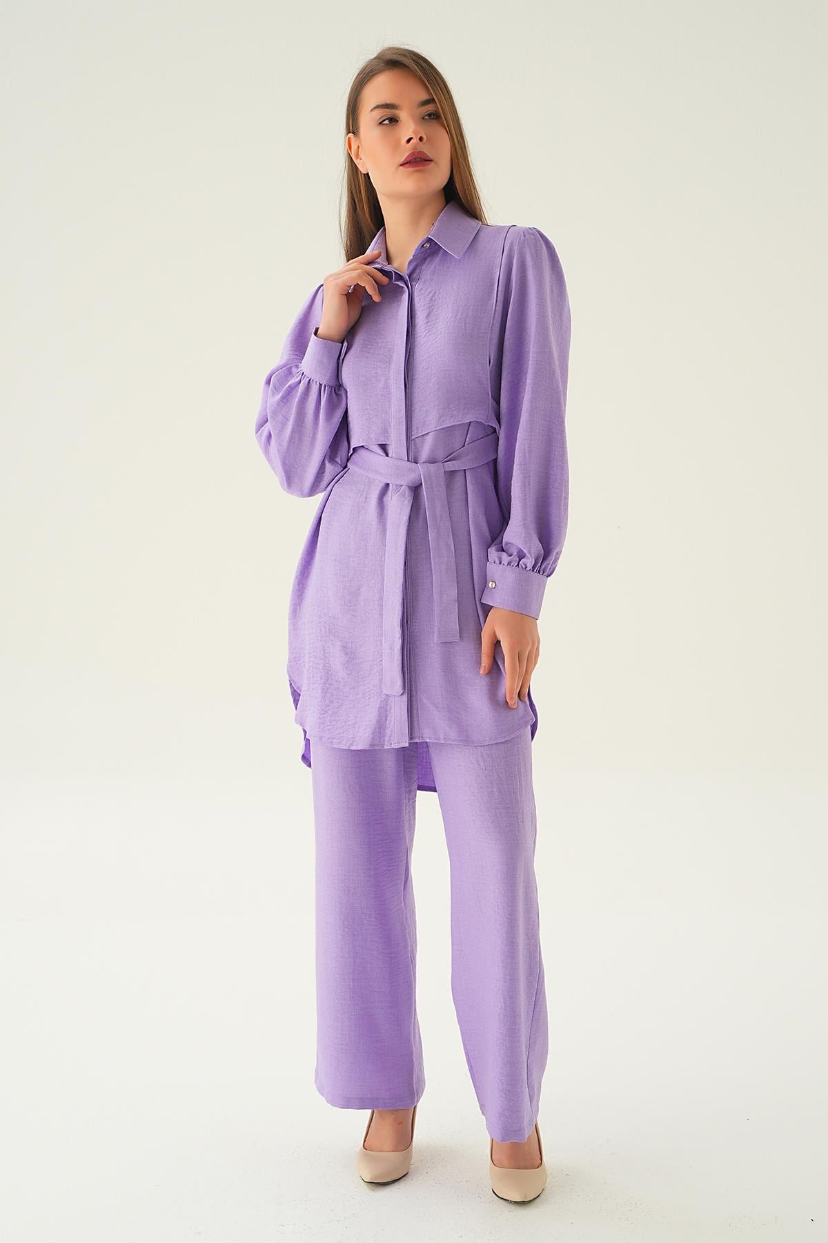 Lila Bağlamalı Tunik Pantolon Takım 6835A