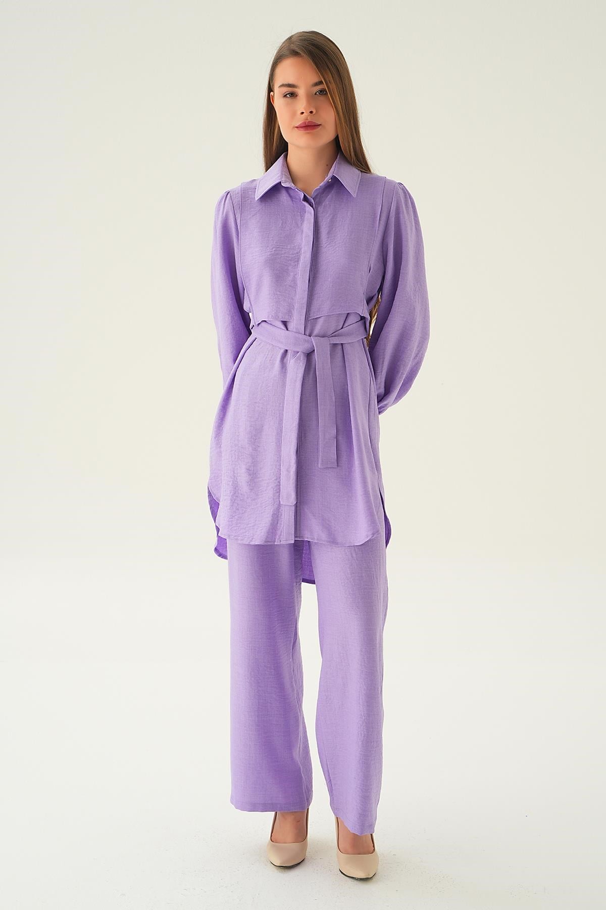 Lila Bağlamalı Tunik Pantolon Takım 6835A