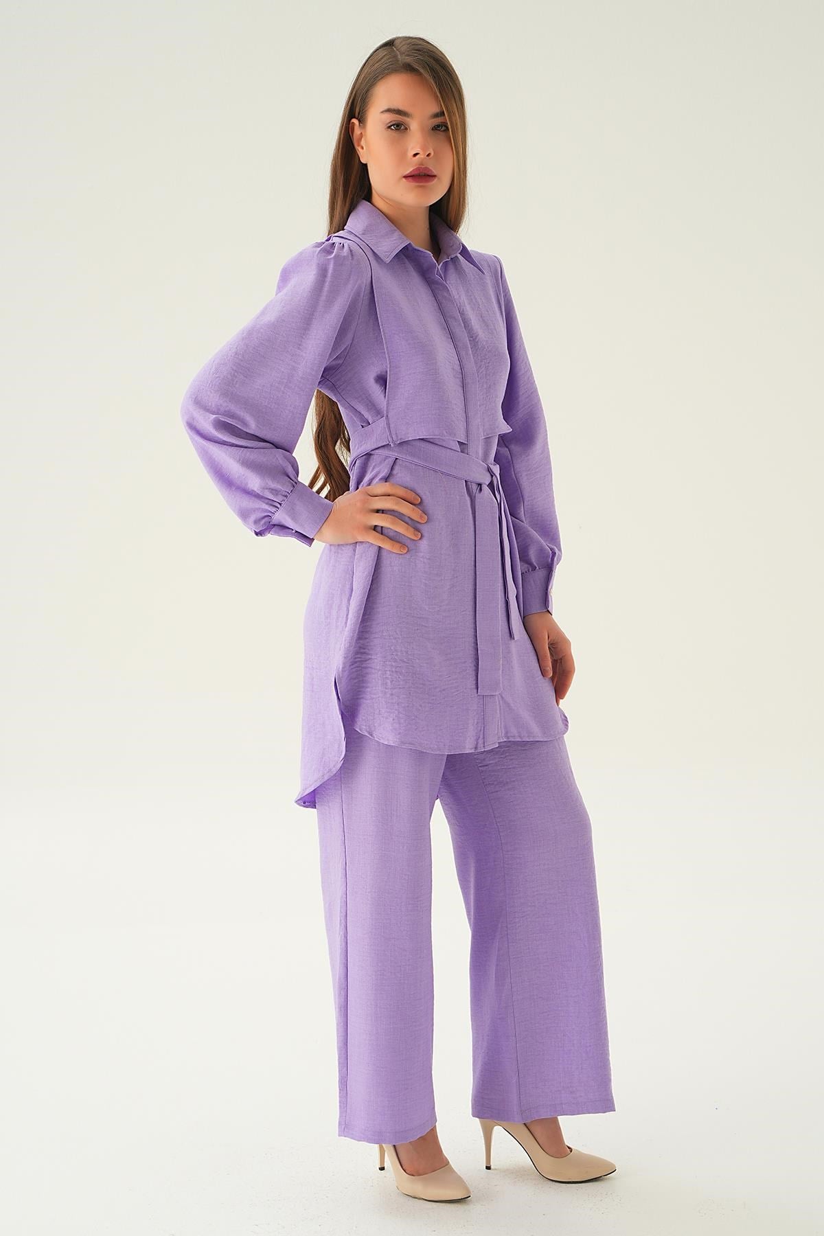 Lila Bağlamalı Tunik Pantolon Takım 6835A