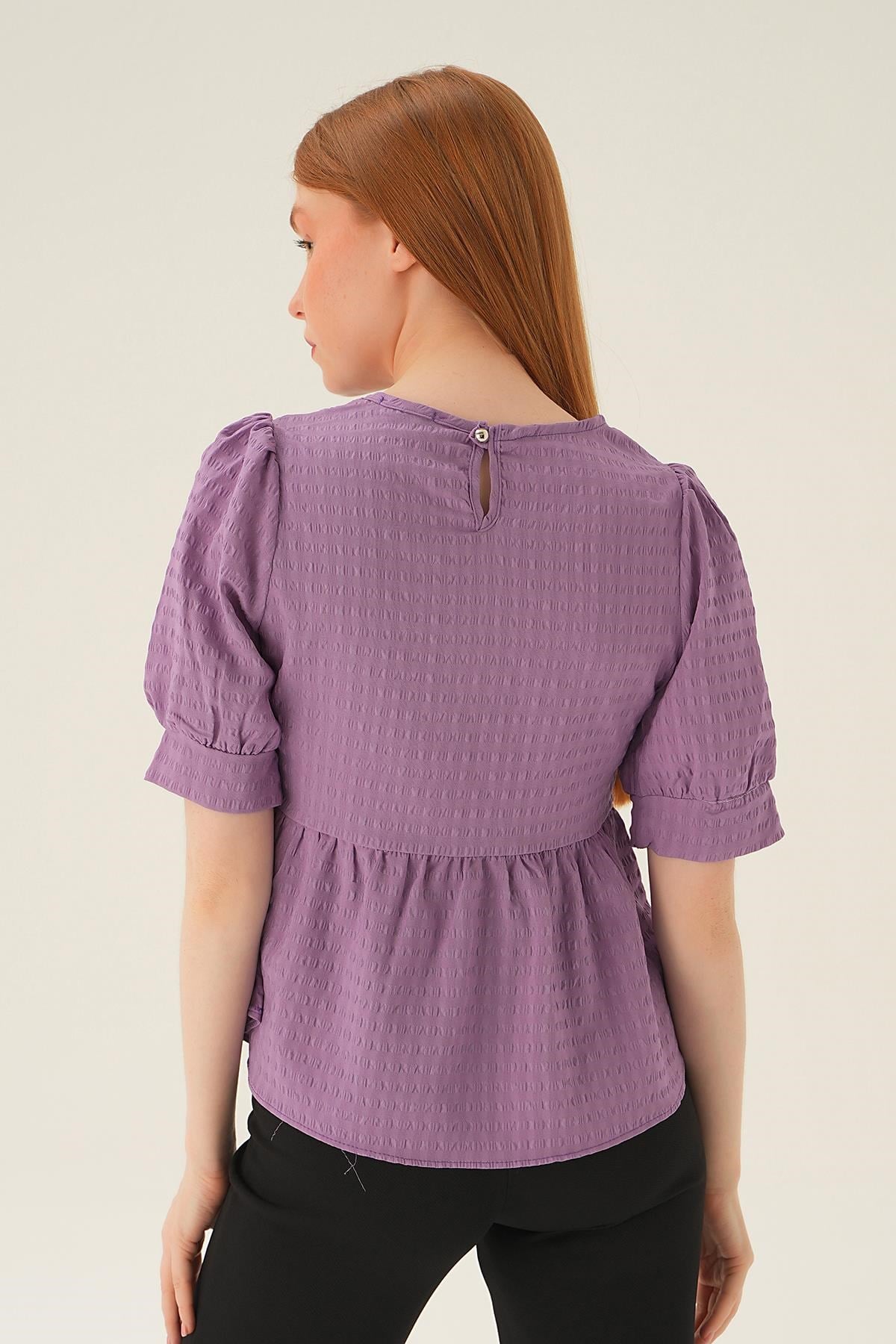 Lila Bisiklet Yaka Bluz 4106