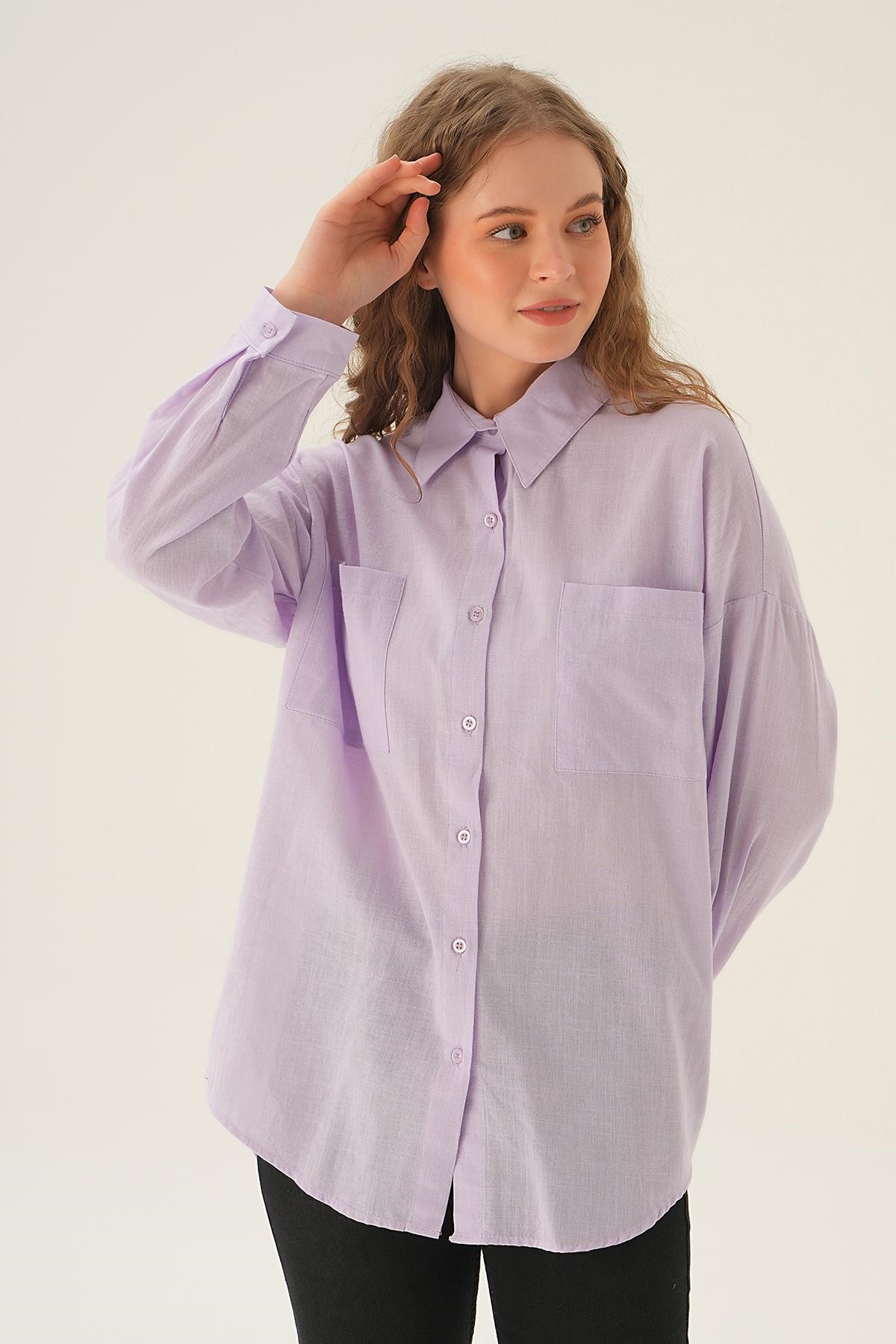 Lila Çift Cep Gömlek 6891A