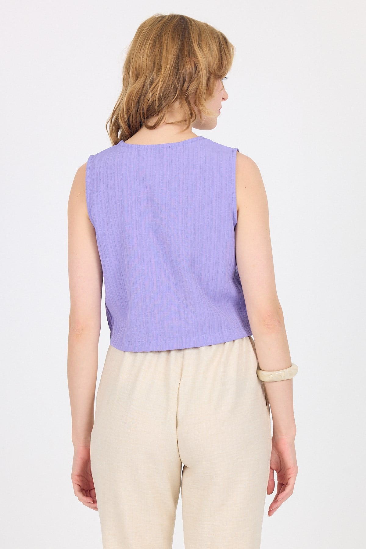 Lila V Yaka Kolsuz Crop Bluz 8027