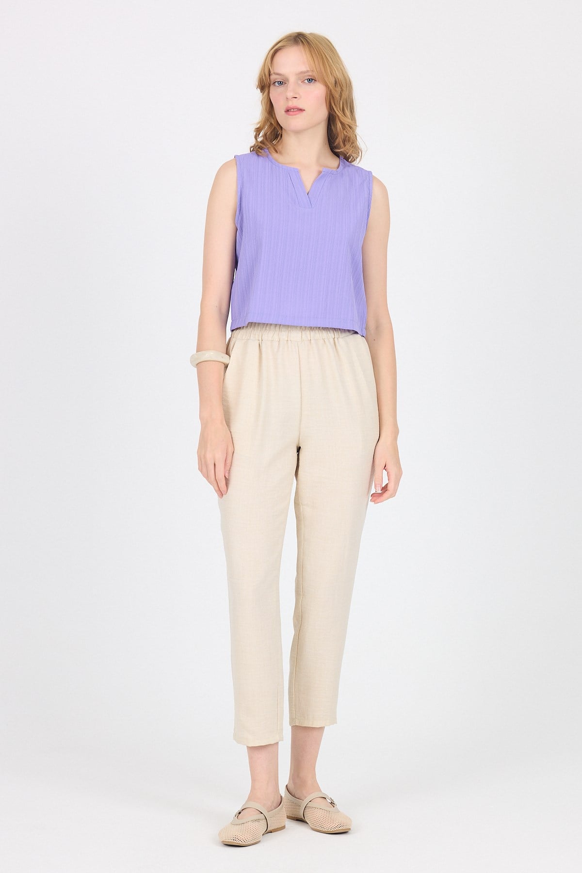 Lila V Yaka Kolsuz Crop Bluz 8027