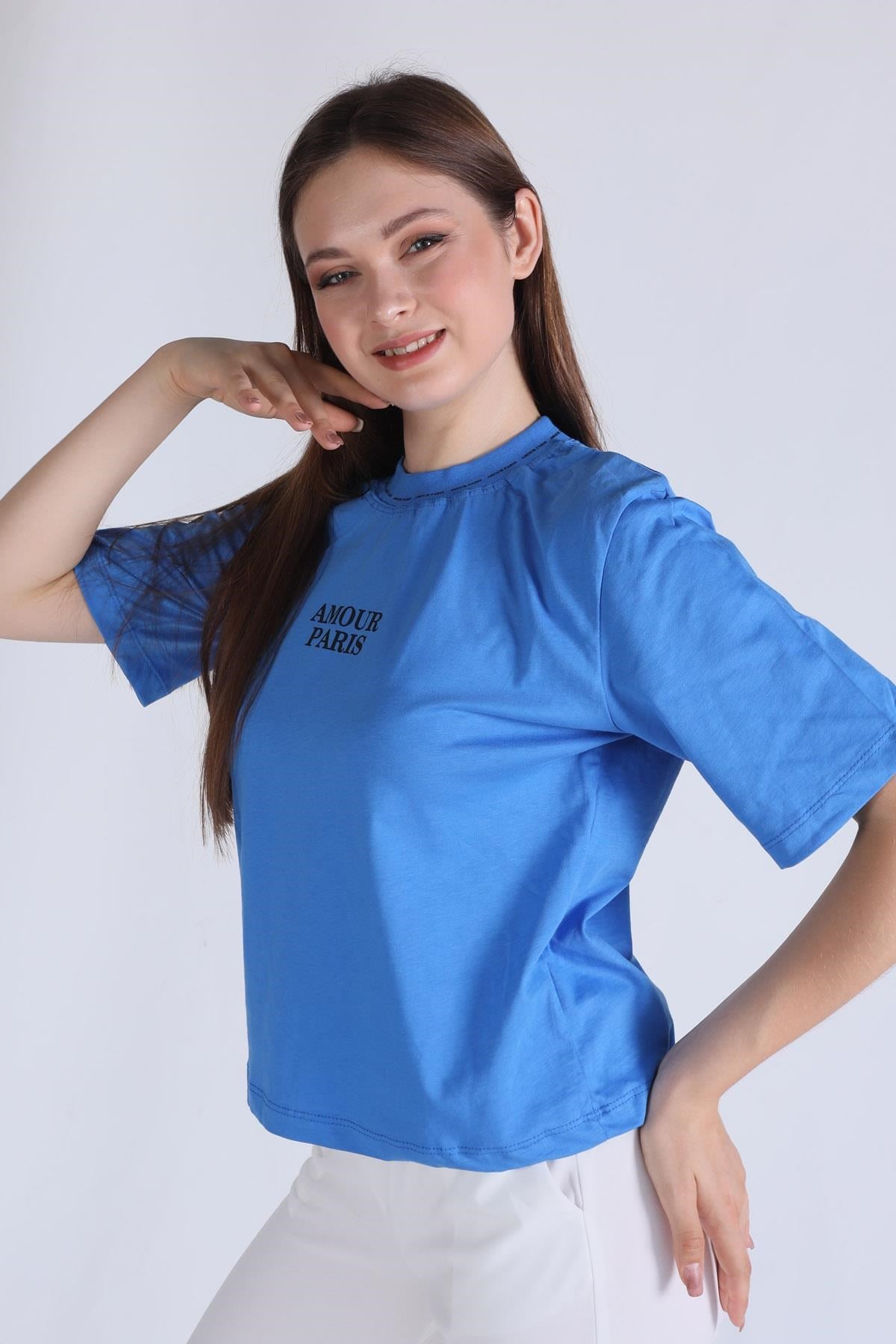 Mavi Amour Baskı Tişört 23458