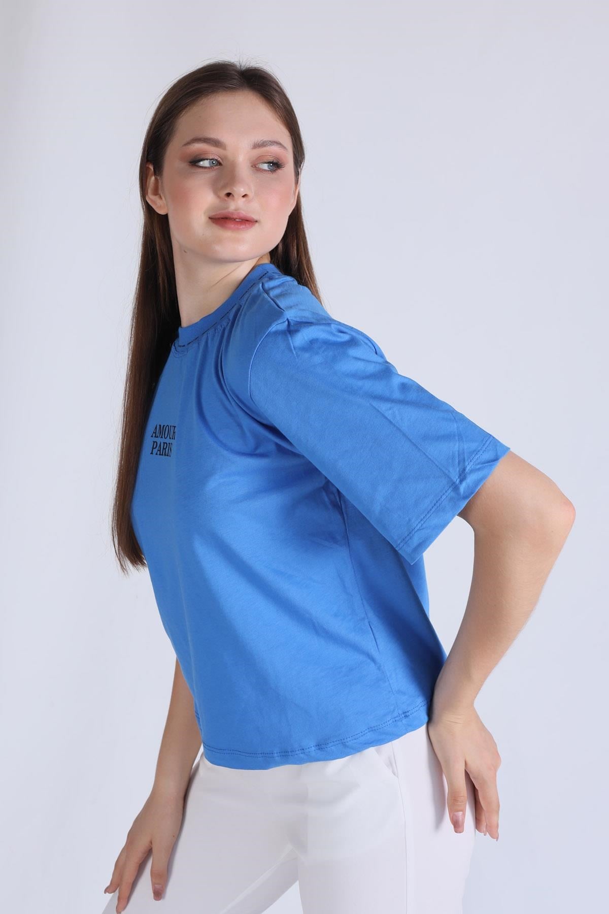Mavi Amour Baskı Tişört 23458