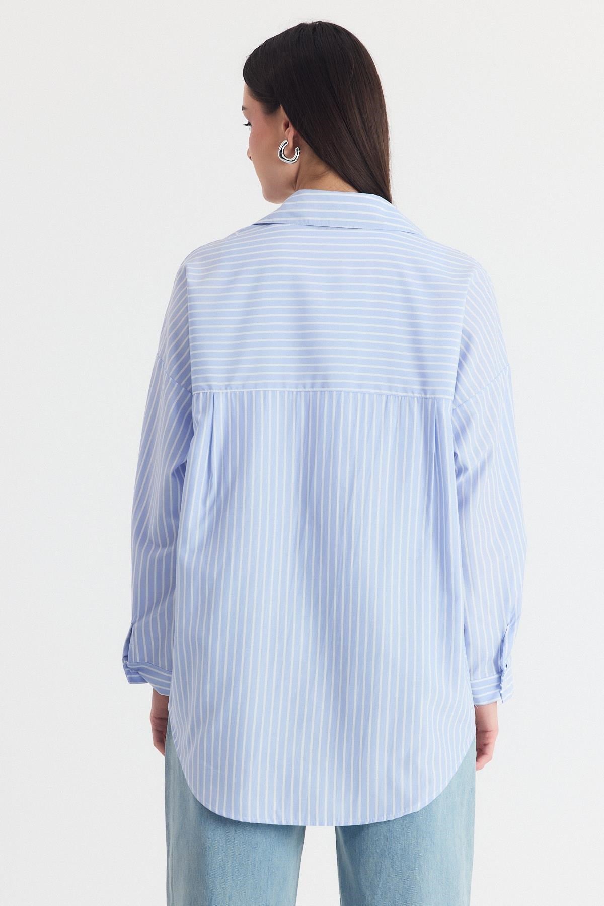 Mavi Ayıcık Nakışlı Oversize Gömlek 4689A