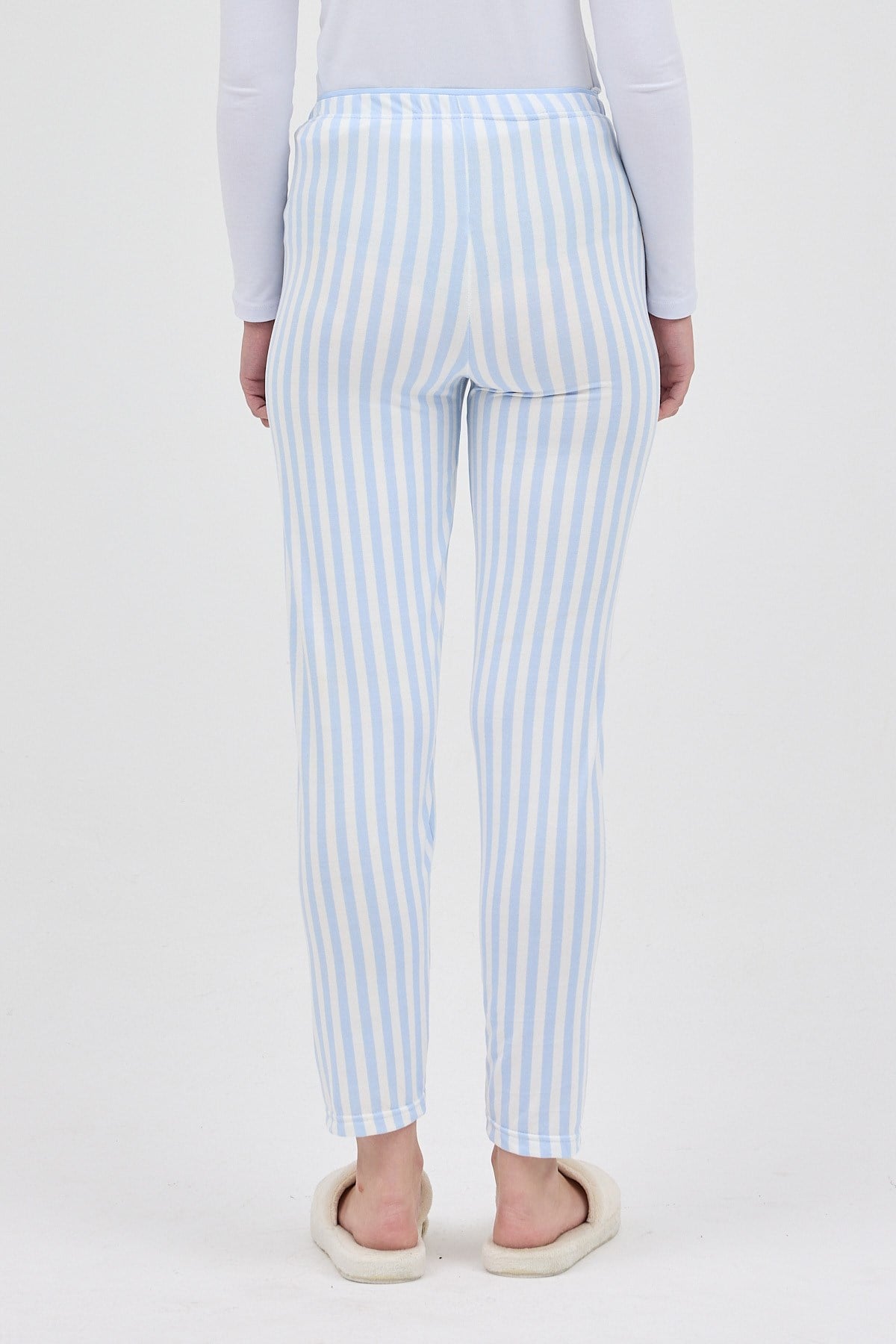 Mavi Çizgi Desenli Lastik Bel Kadın Pijama Altı 4527