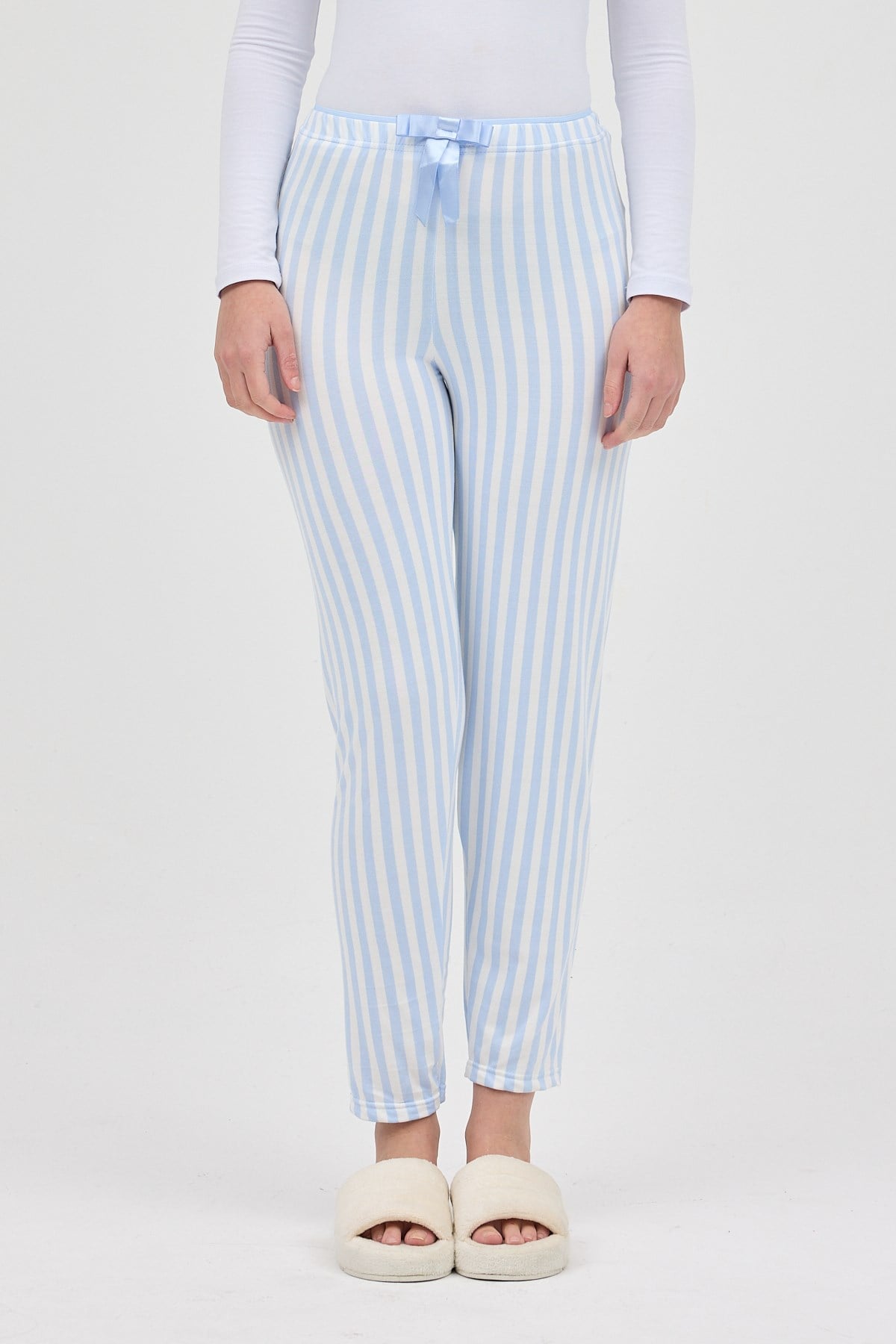 Mavi Çizgi Desenli Lastik Bel Kadın Pijama Altı 4527