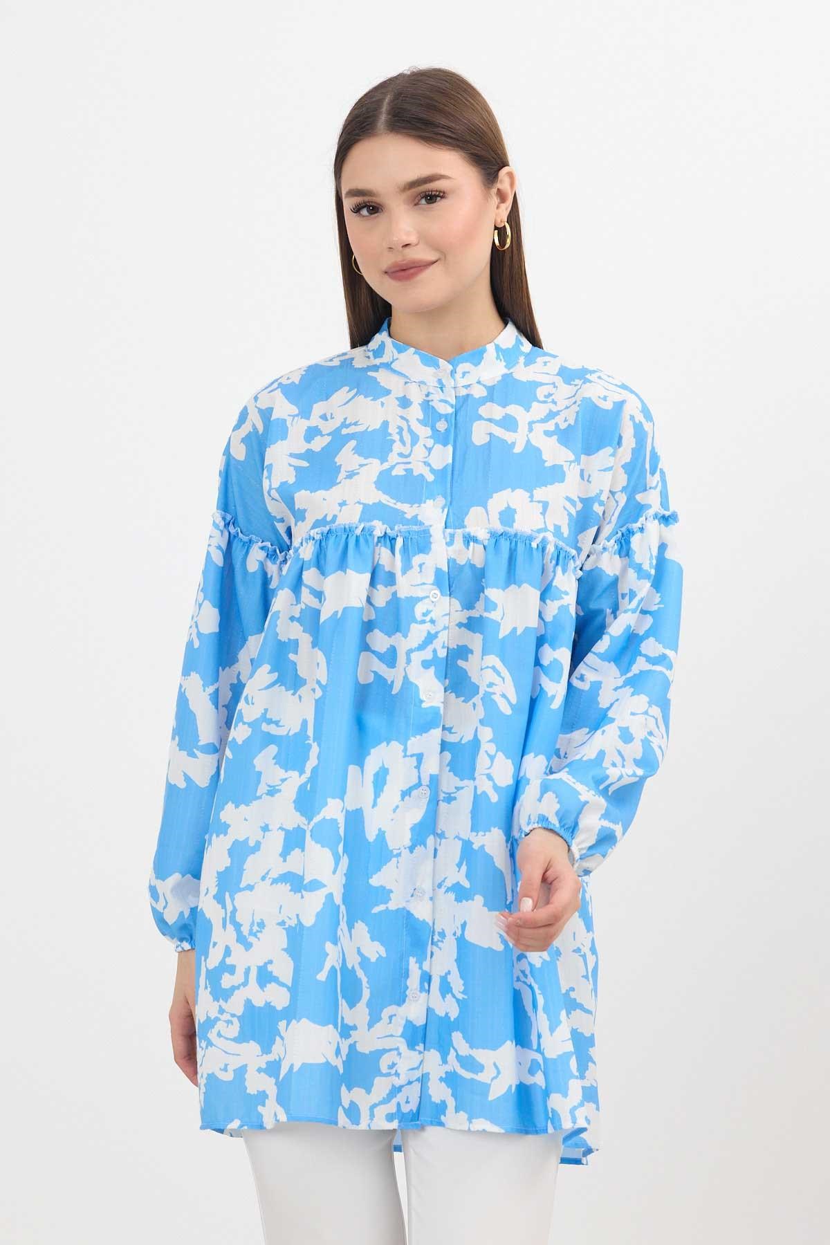 Mavi Desenli Kol Lastikli Tunik 4366A