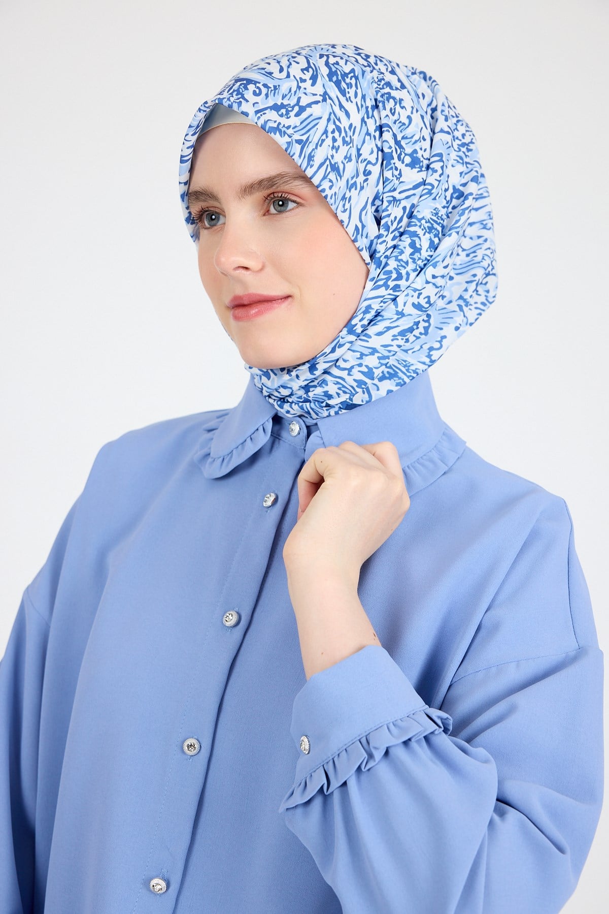 Mavi Ebru Desenli Eşarp 3012