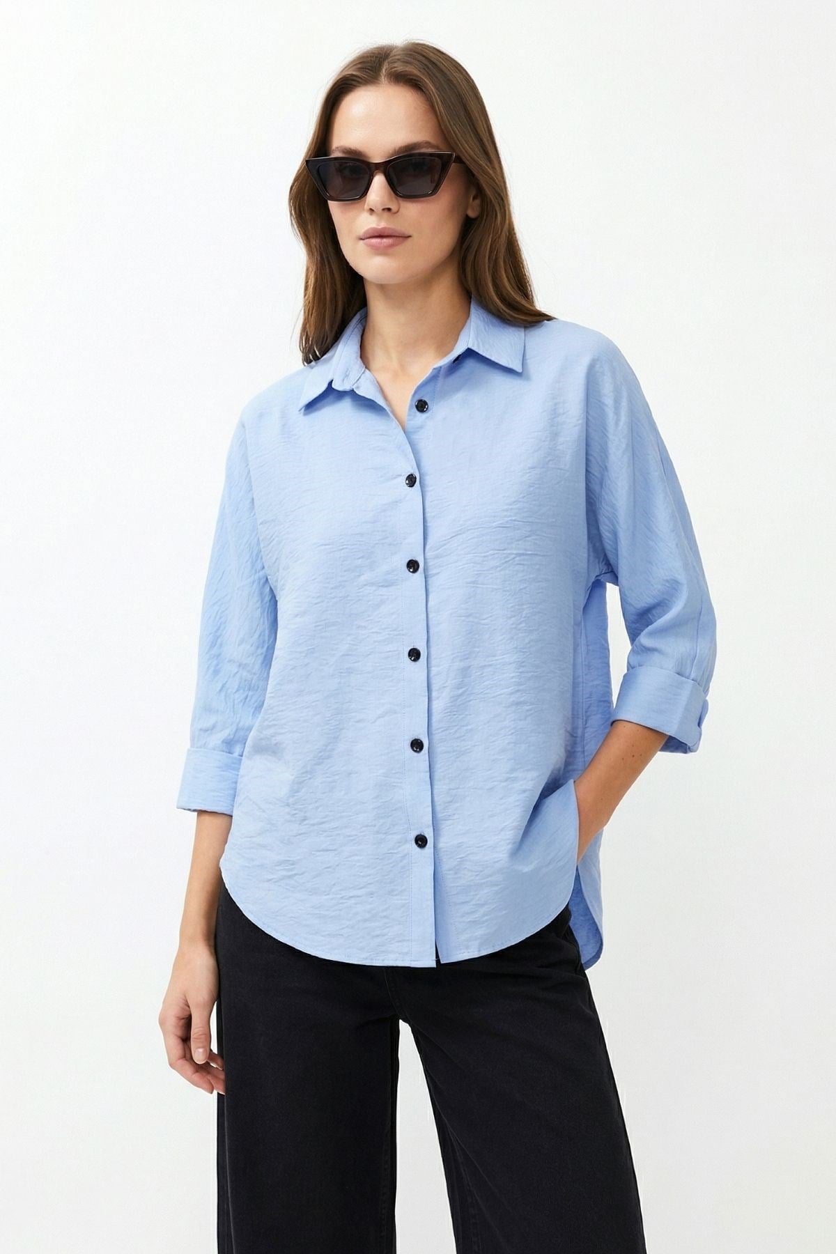 Mavi Fakir Kol Oversize Gömlek 4143