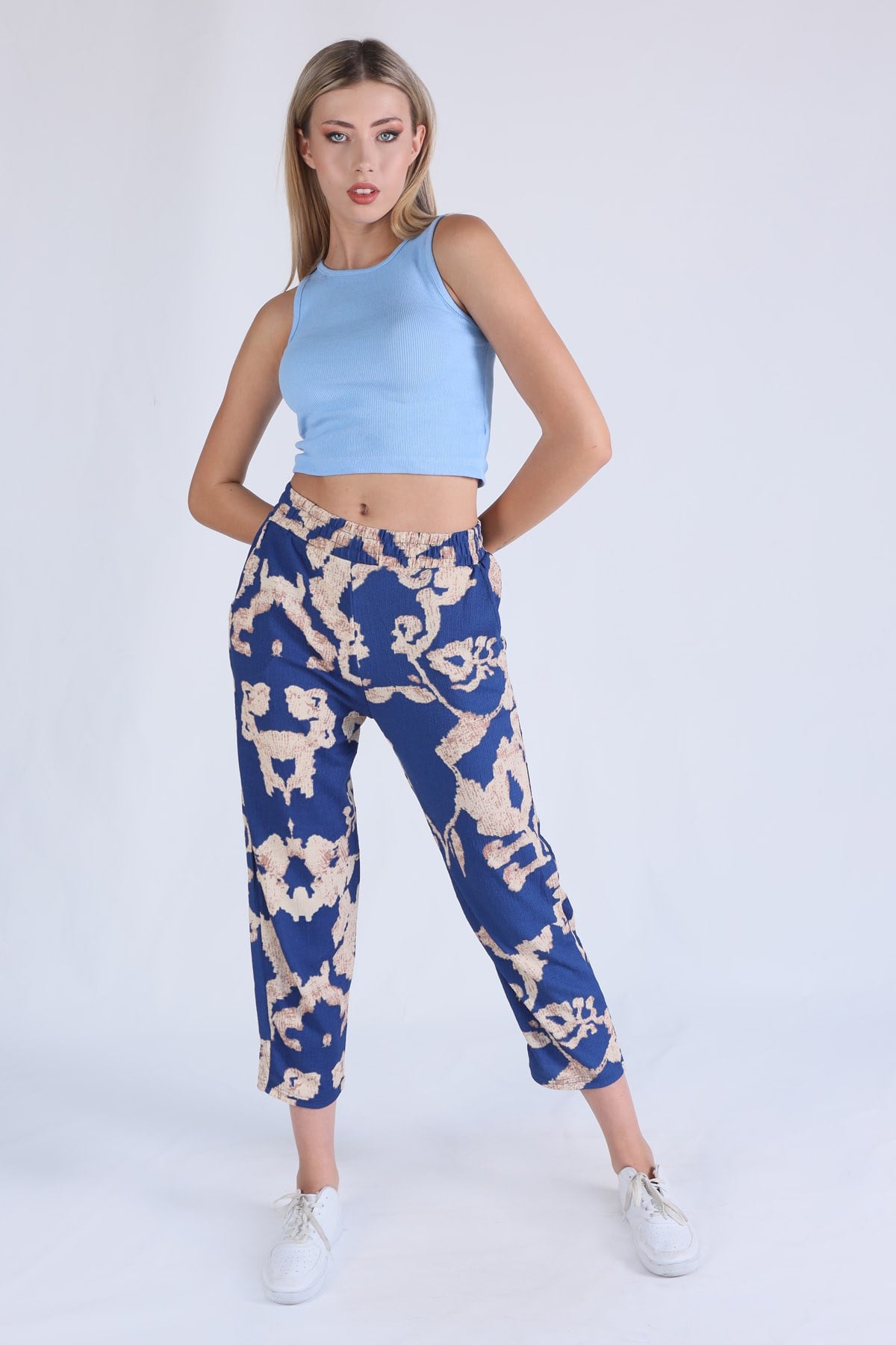 Mavi Fitilli Crop Kadın Atlet 1312