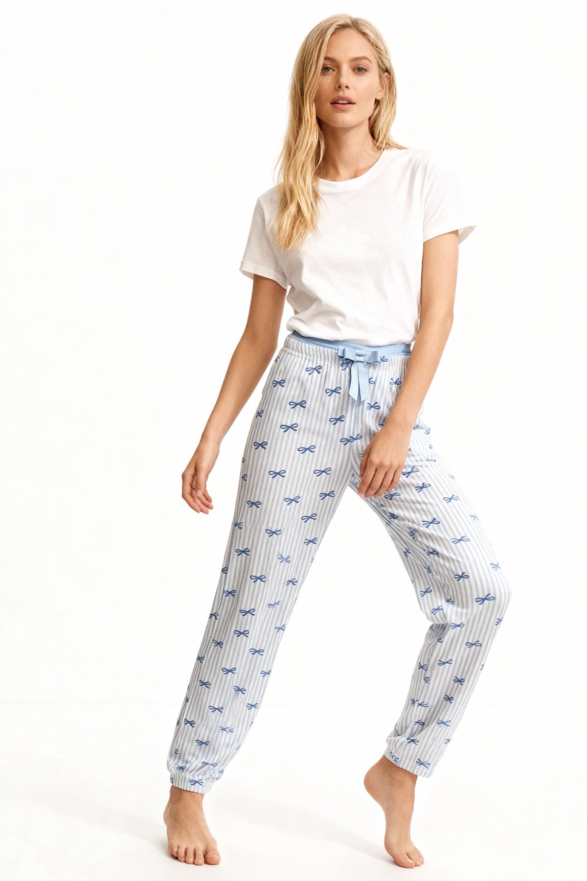 Mavi Fiyonk Desenli Lastik Bel Kadın Pijama Altı 4528