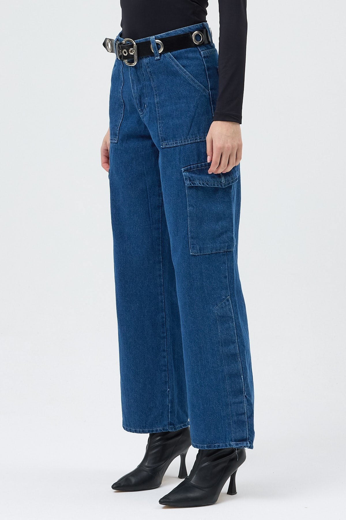 Mavi Kadın Yüksek Bel Jean Kargo Pantolon 1053
