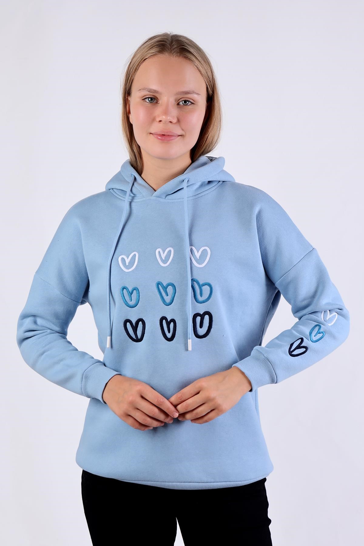 Mavi Kalp Nakışlı Sweat 9154M