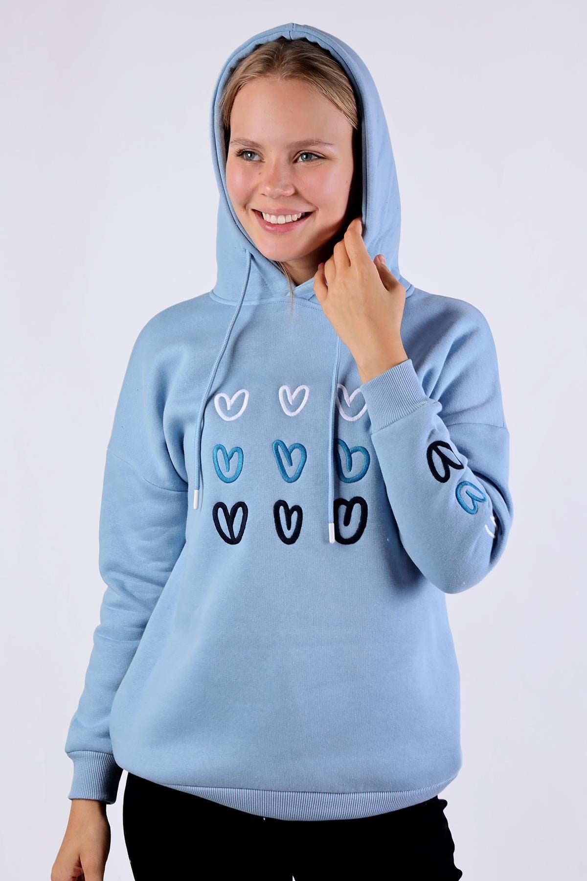 Mavi Kalp Nakışlı Sweat 9154M