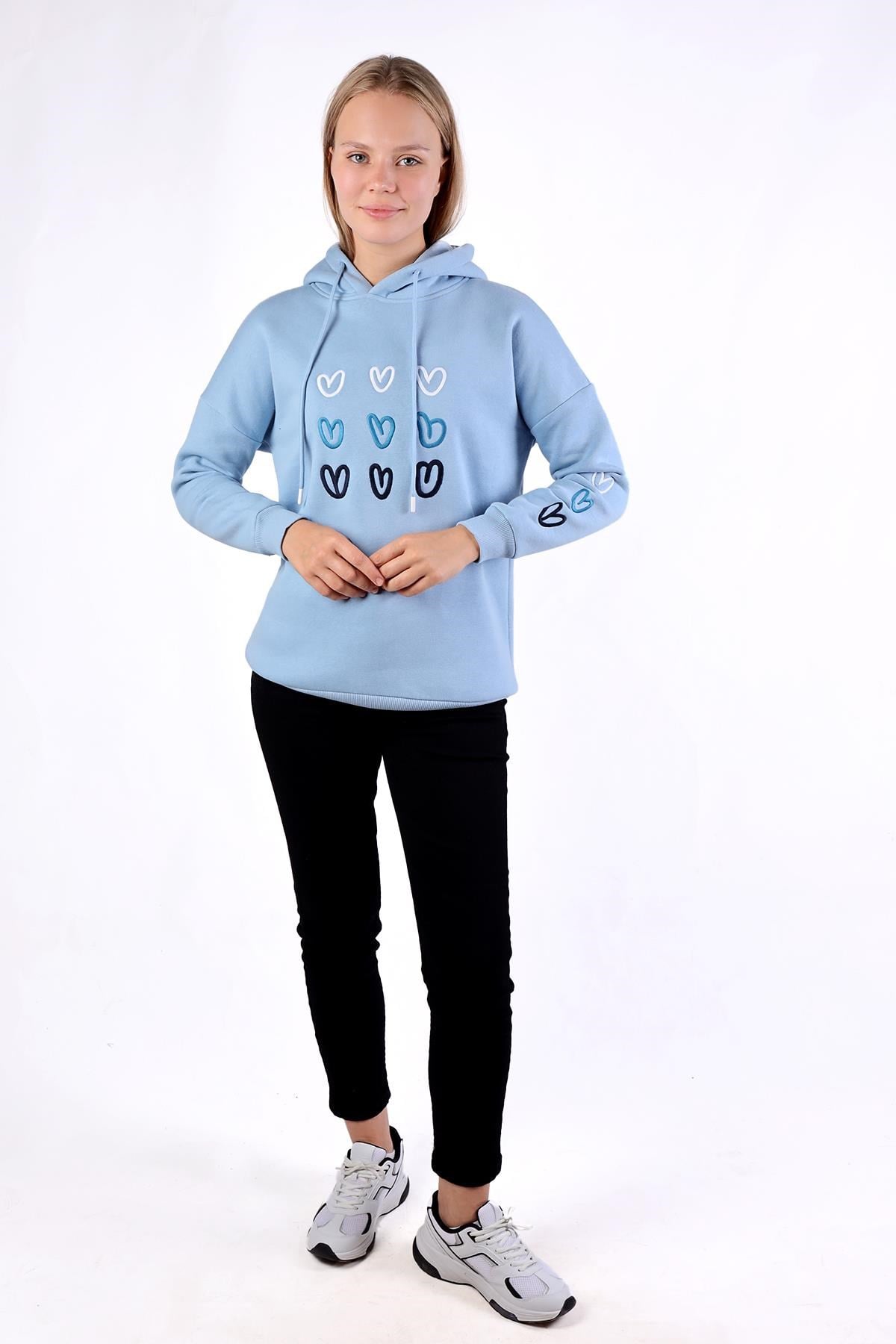 Mavi Kalp Nakışlı Sweat 9154M