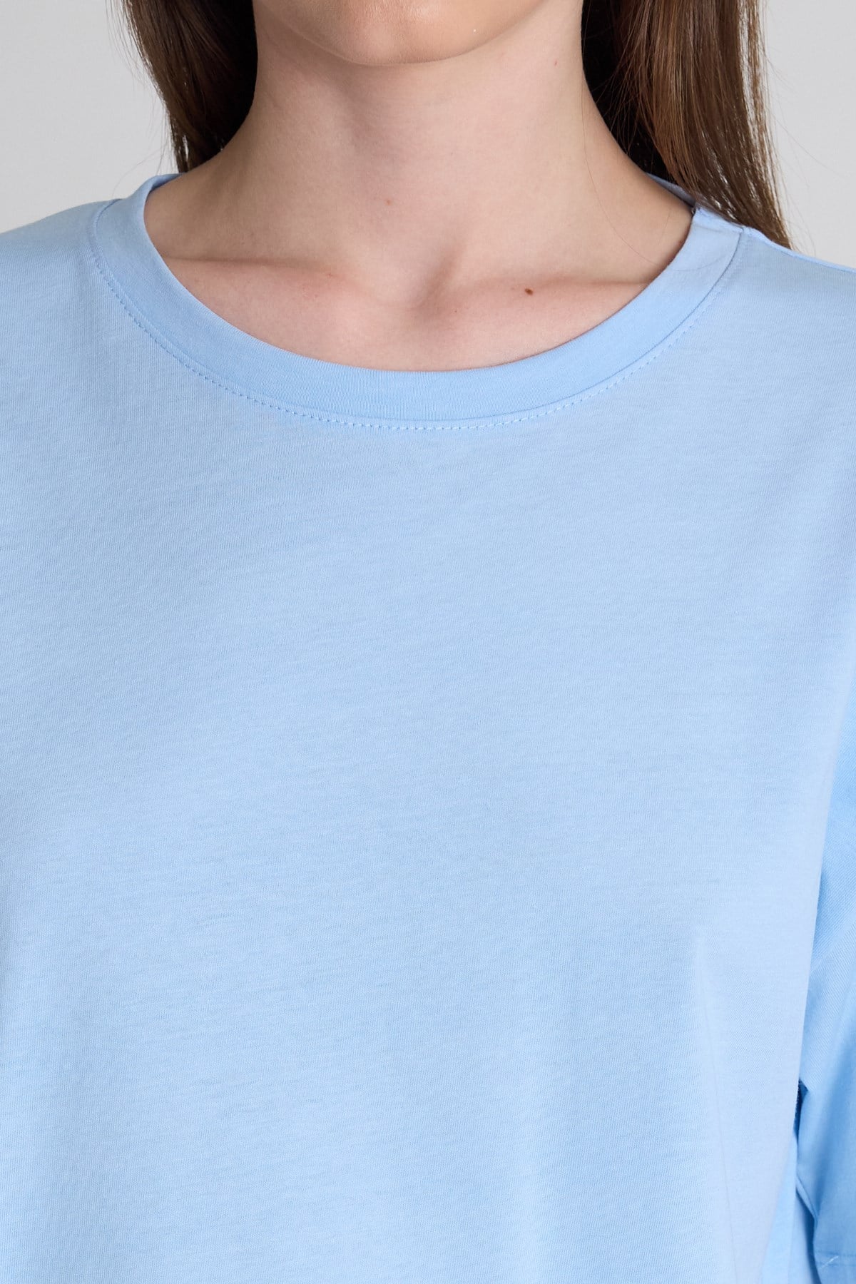 Mavi Omuz Yazı Baskılı %100 Pamuk Oversize Tişört 2150-30M