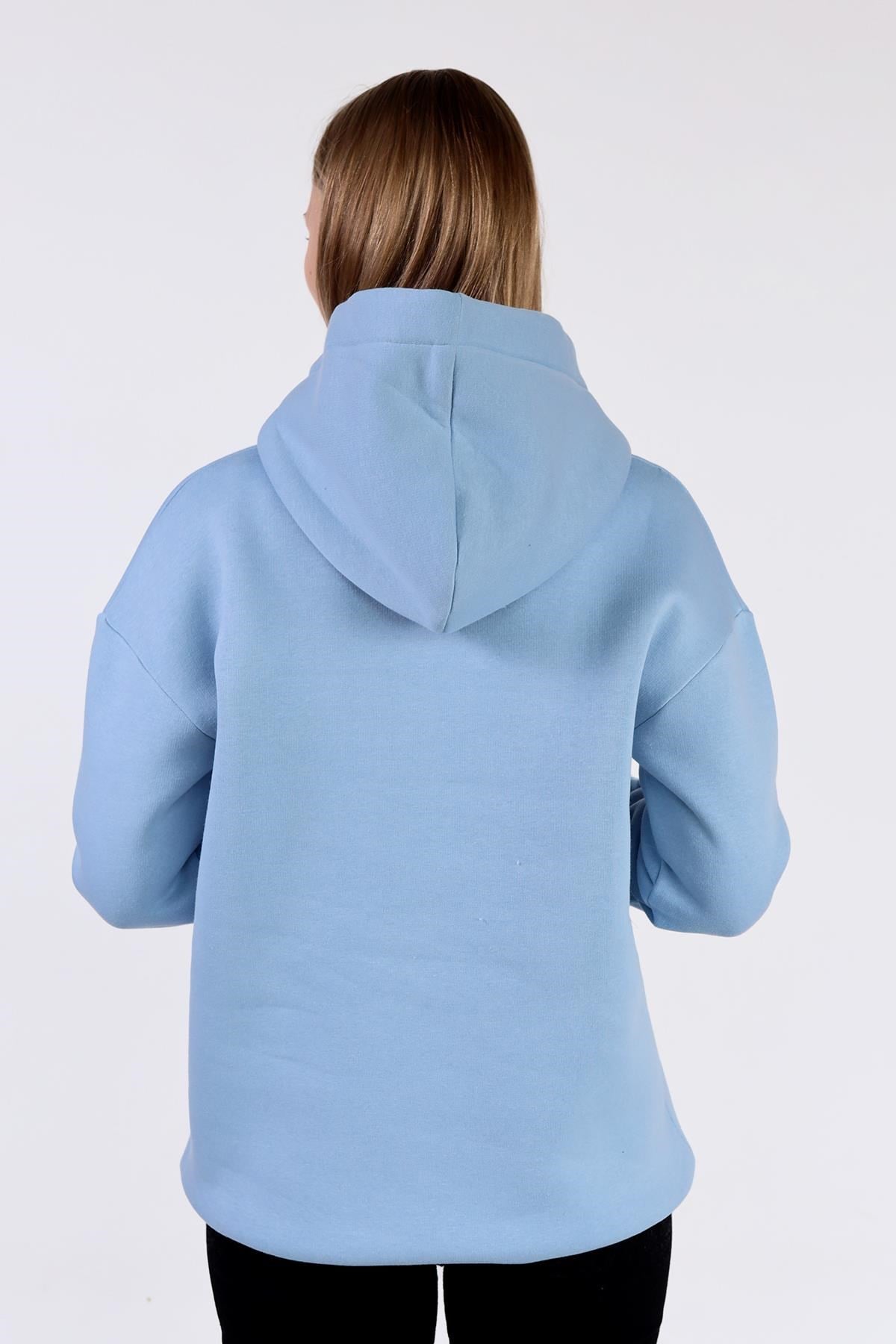 Mavi Renkli İpli Kapüşonlu Sweat 9173M