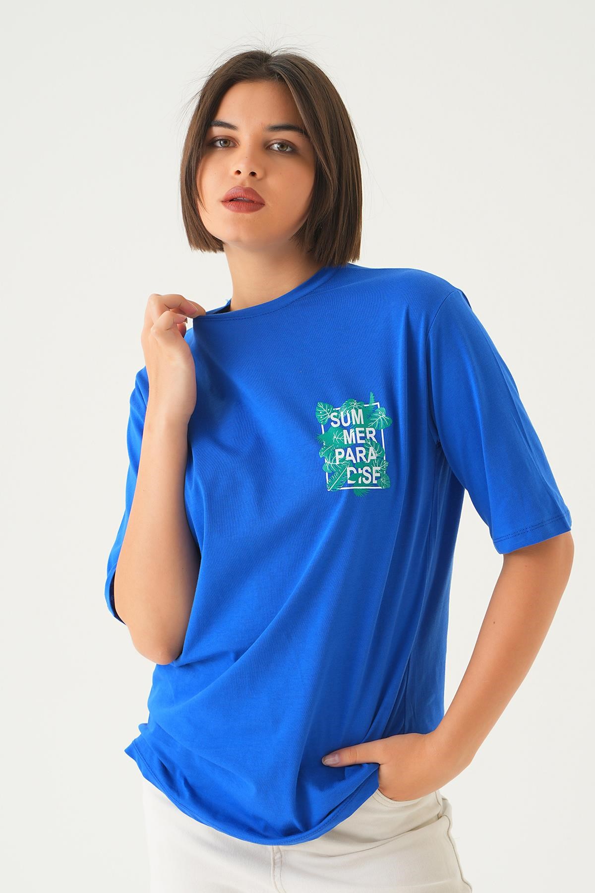 Mavi Summer Baskı Oversize Tişört 1710