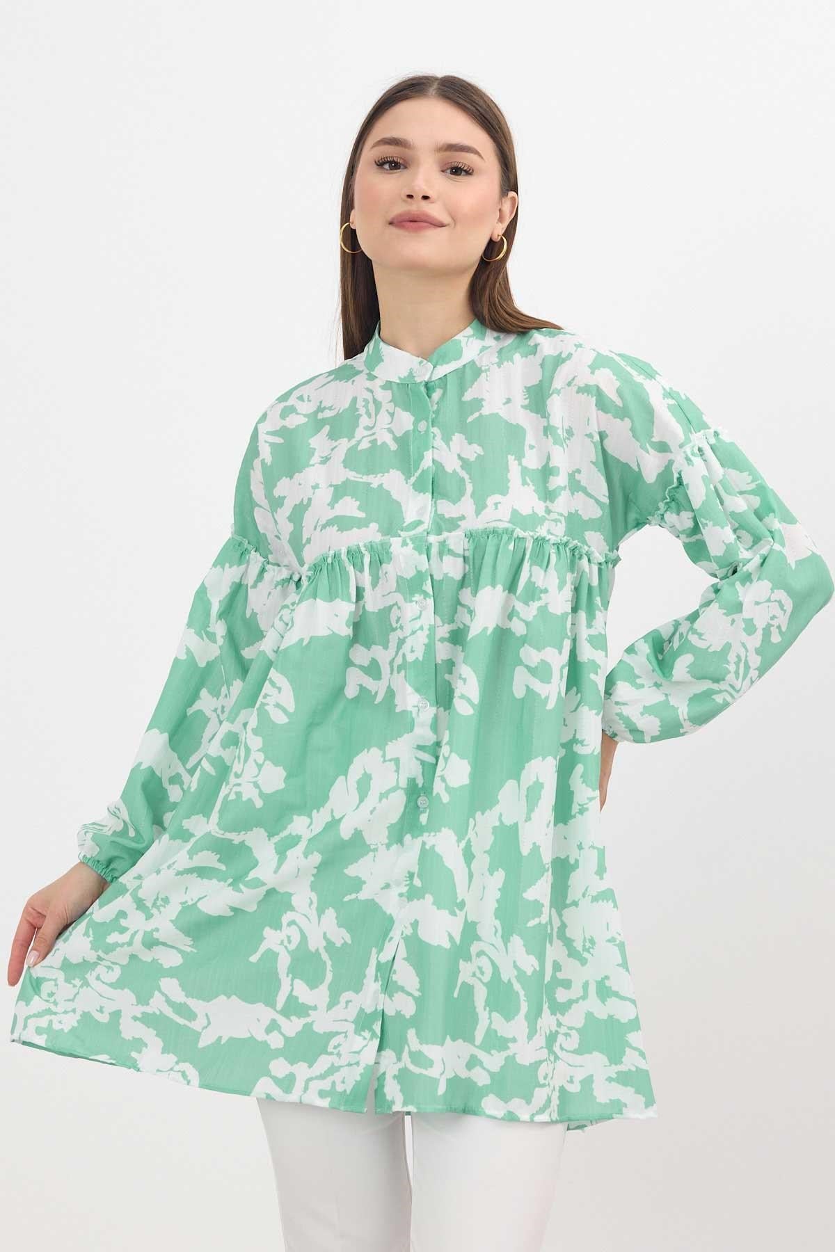 Mint Desenli Kol Lastikli Tunik 4366A