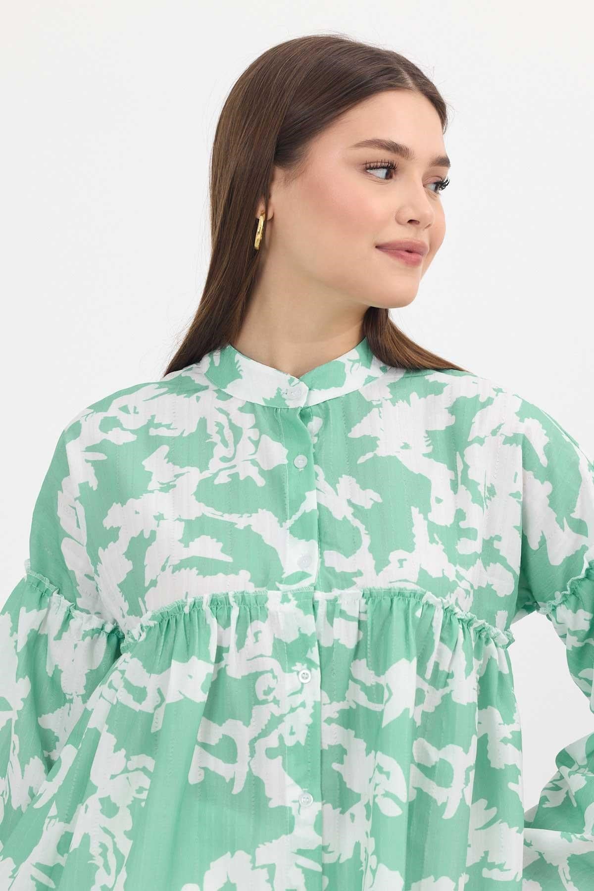 Mint Desenli Kol Lastikli Tunik 4366A